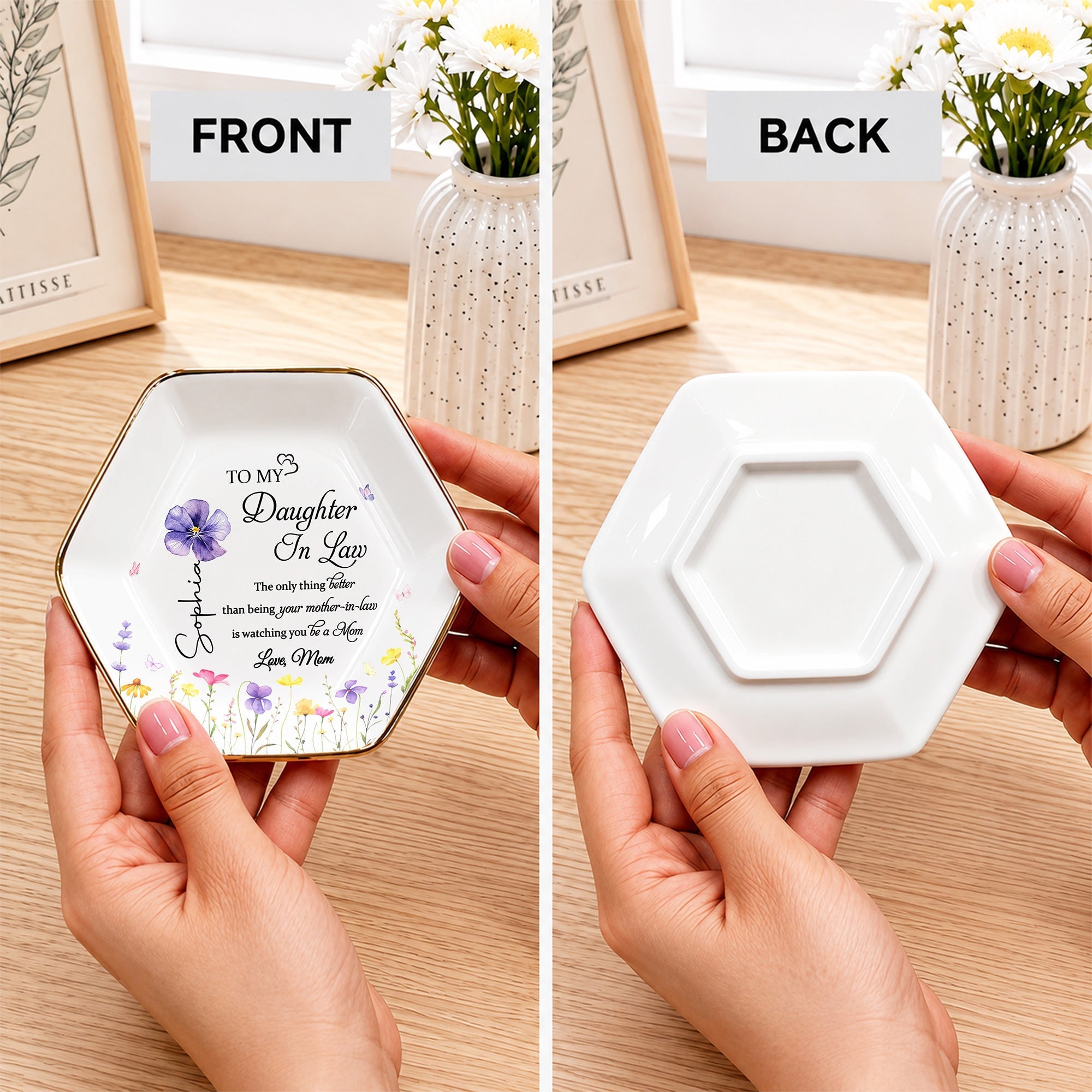 Personalized Birth Month Flower Jewelry Dish Custom Gift for Daughter-in-Law