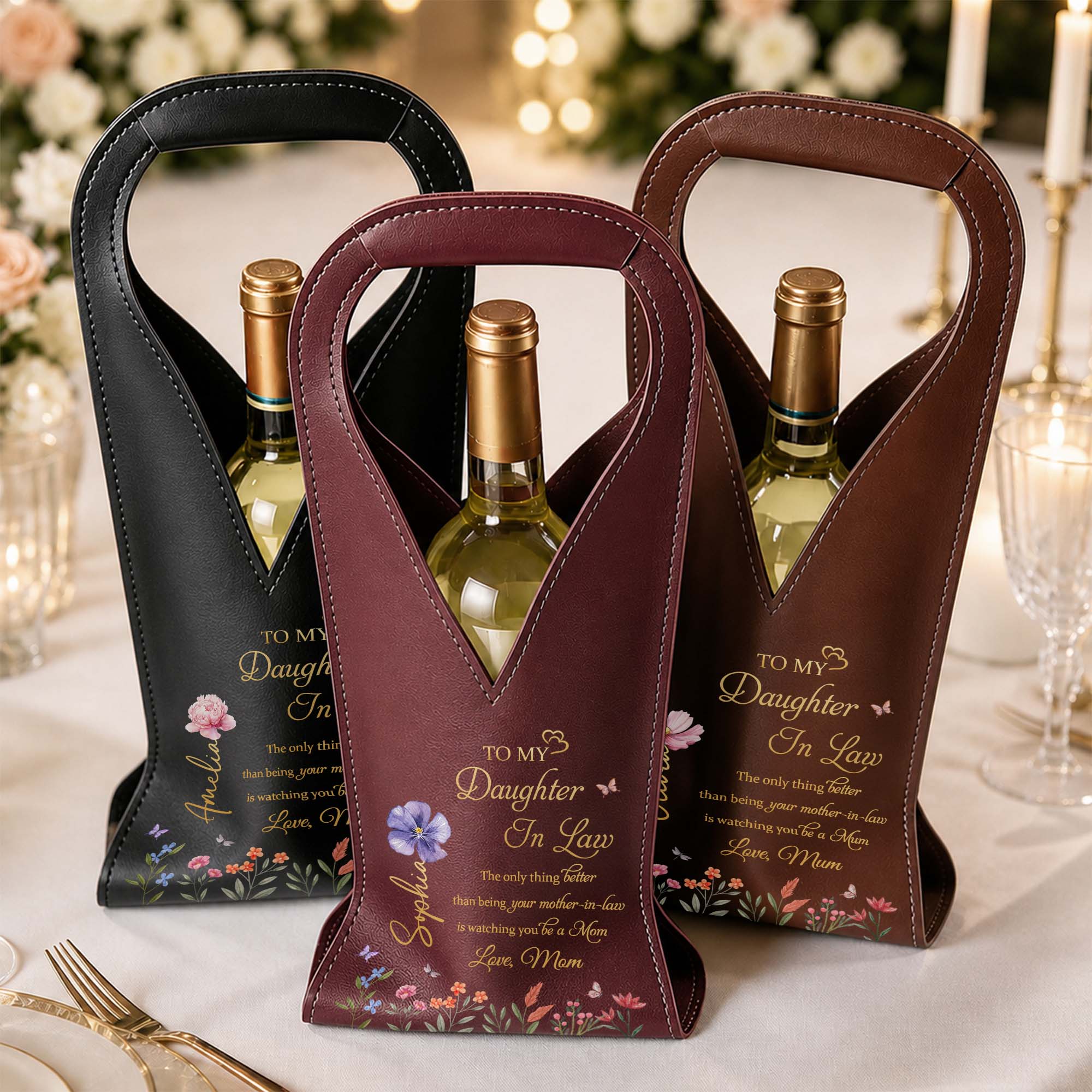 Personalized Leather Wine Bag Custom Gift for Daughter-in-Law
