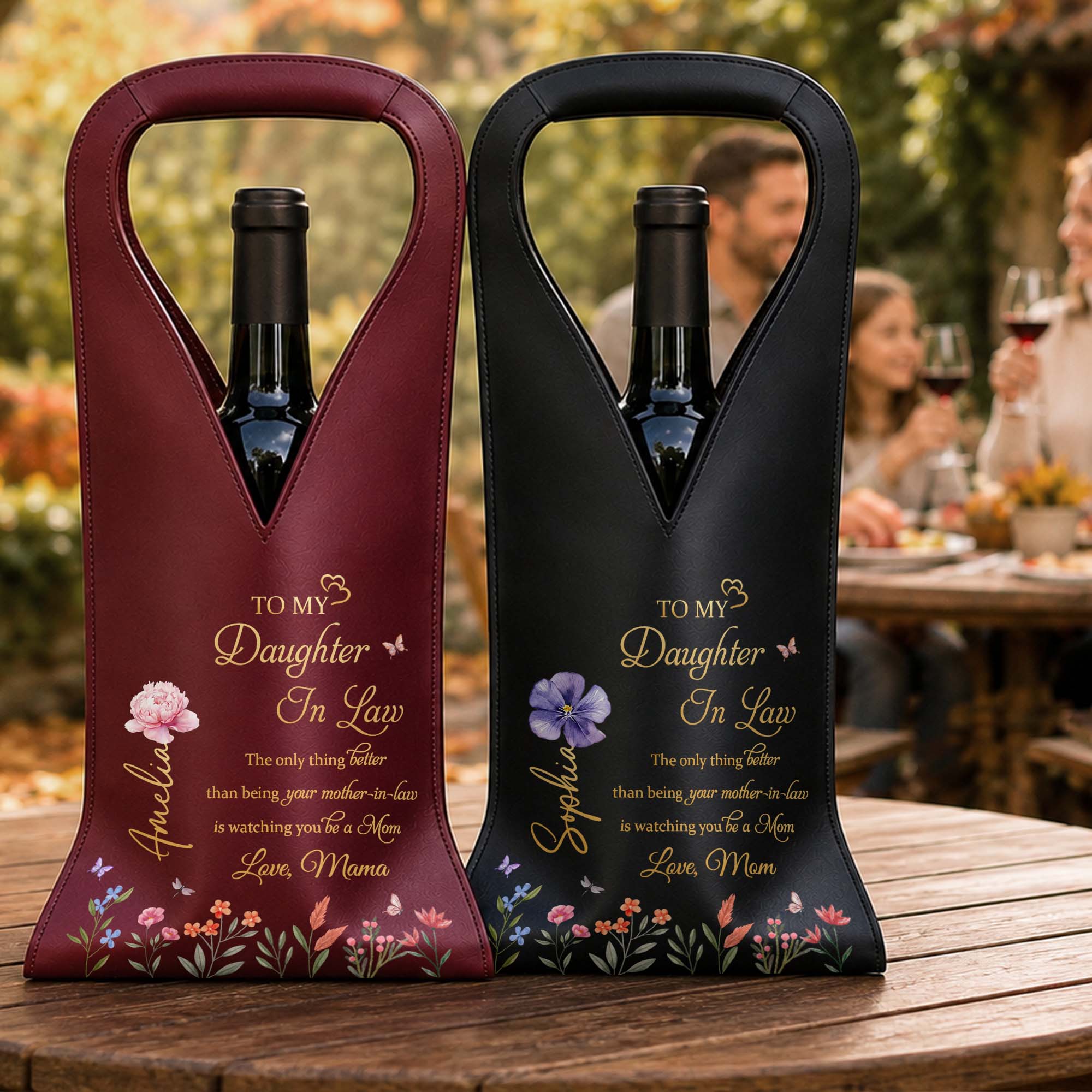 Personalized Leather Wine Bag Custom Gift for Daughter-in-Law