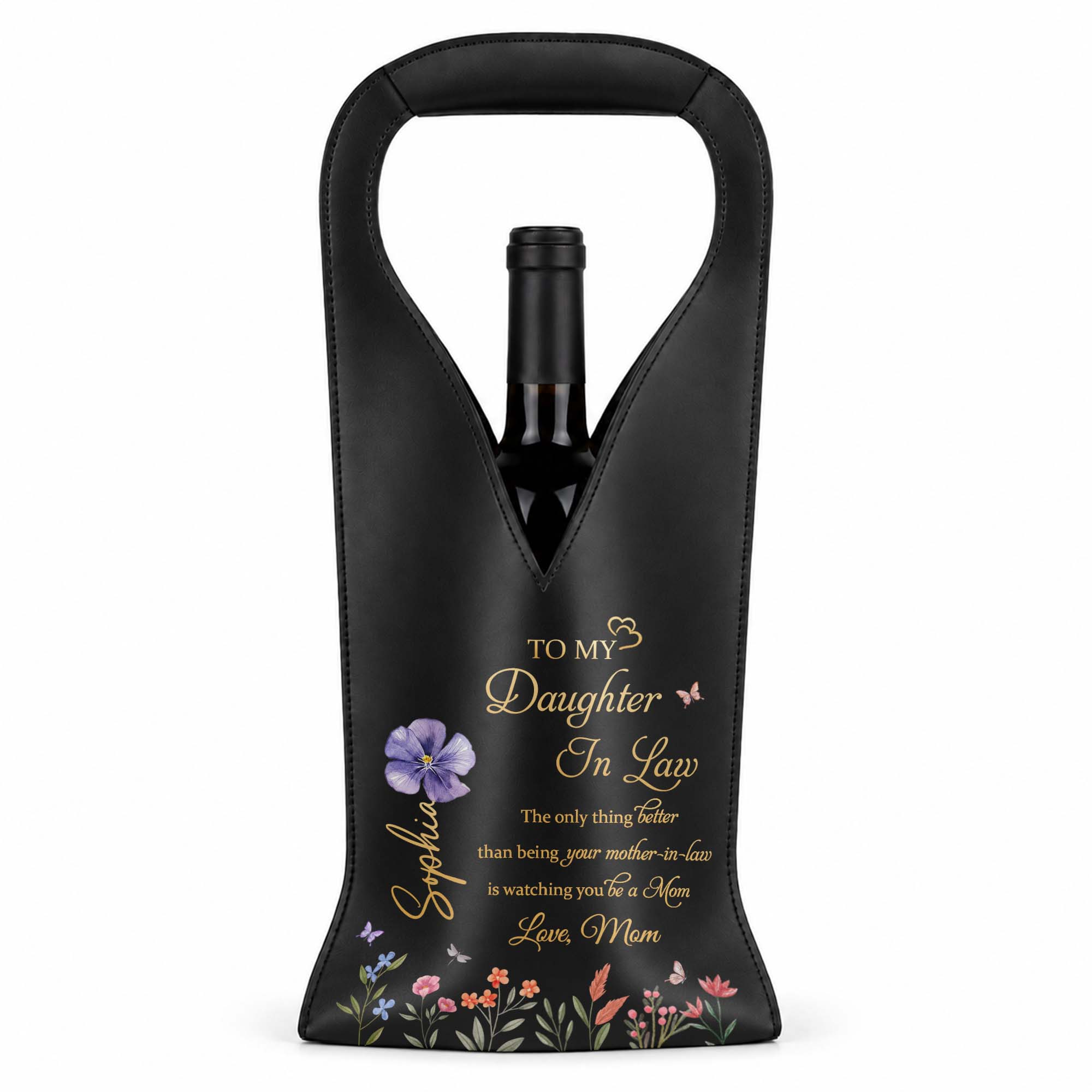Personalized Leather Wine Bag Custom Gift for Daughter-in-Law