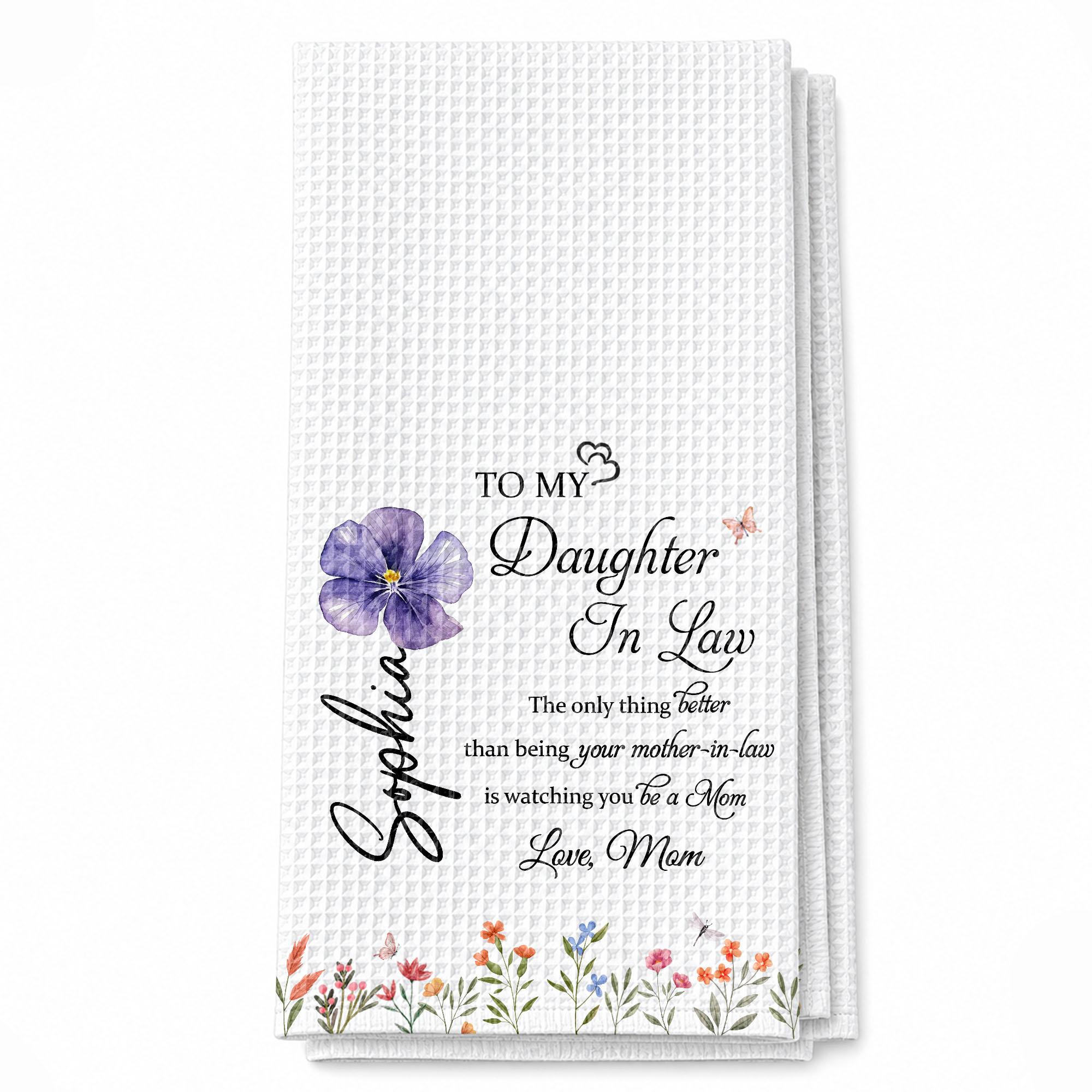 Personalized Kitchen Towel Custom Flowers Gift for Daughter-in-Law