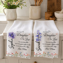 Load image into Gallery viewer, Personalized Kitchen Towel Custom Flowers Gift for Daughter-in-Law
