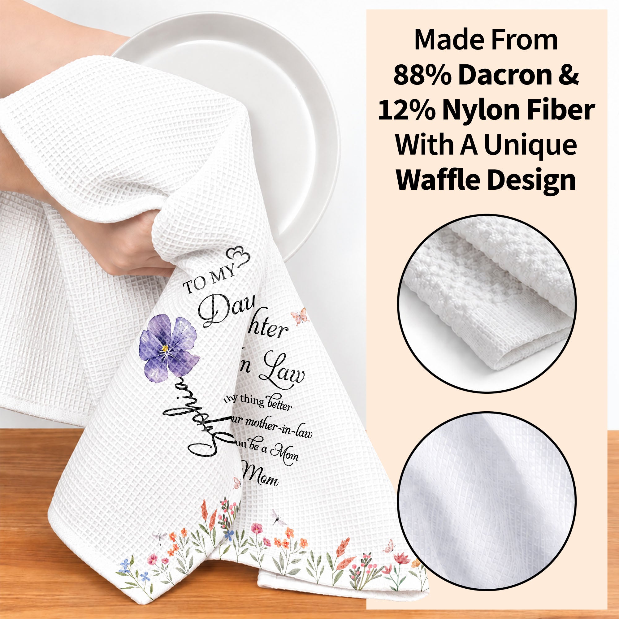 Personalized Kitchen Towel Custom Flowers Gift for Daughter-in-Law