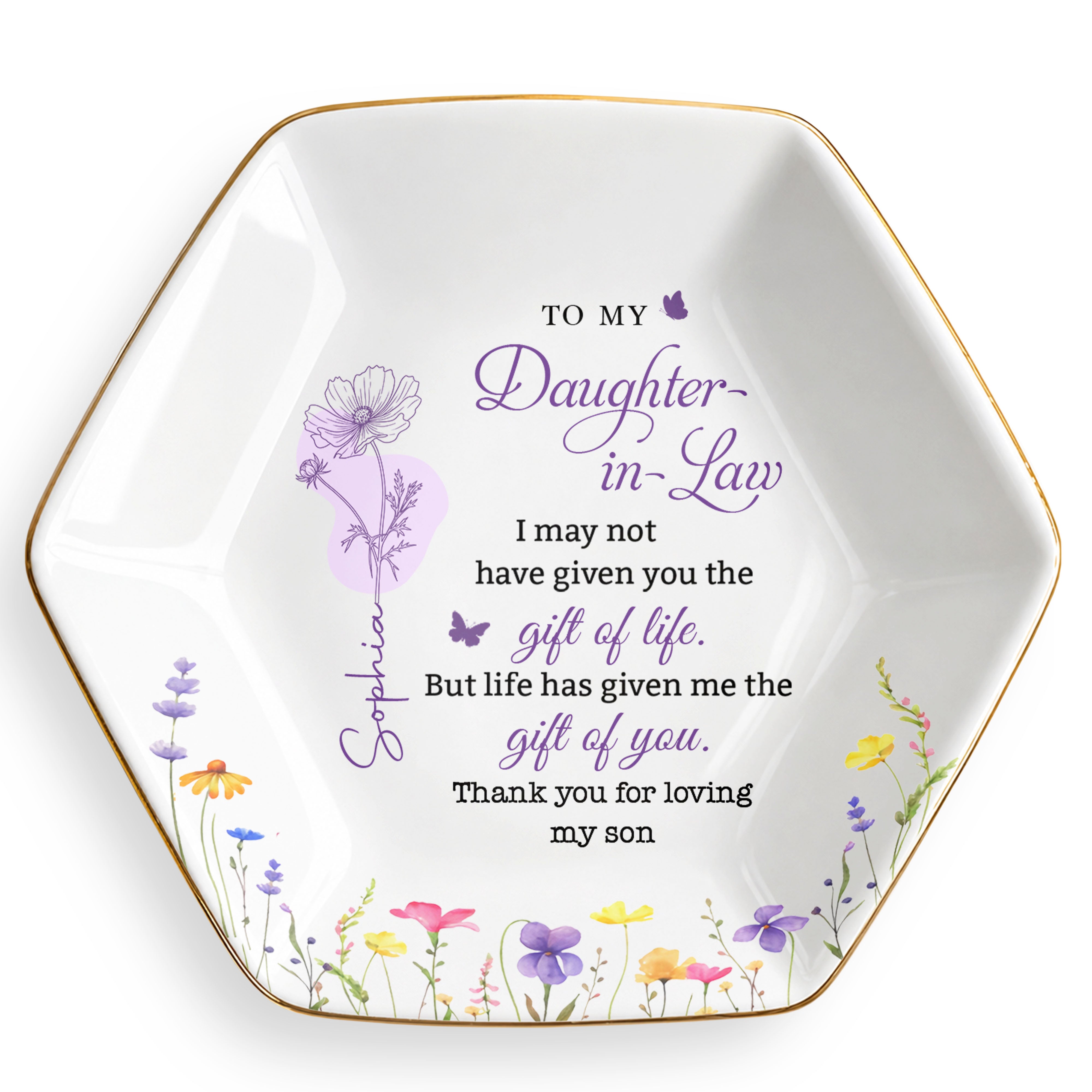 Personalized Hexagonal Jewelry Dish Custom Name Gift for Daughter-in-Law