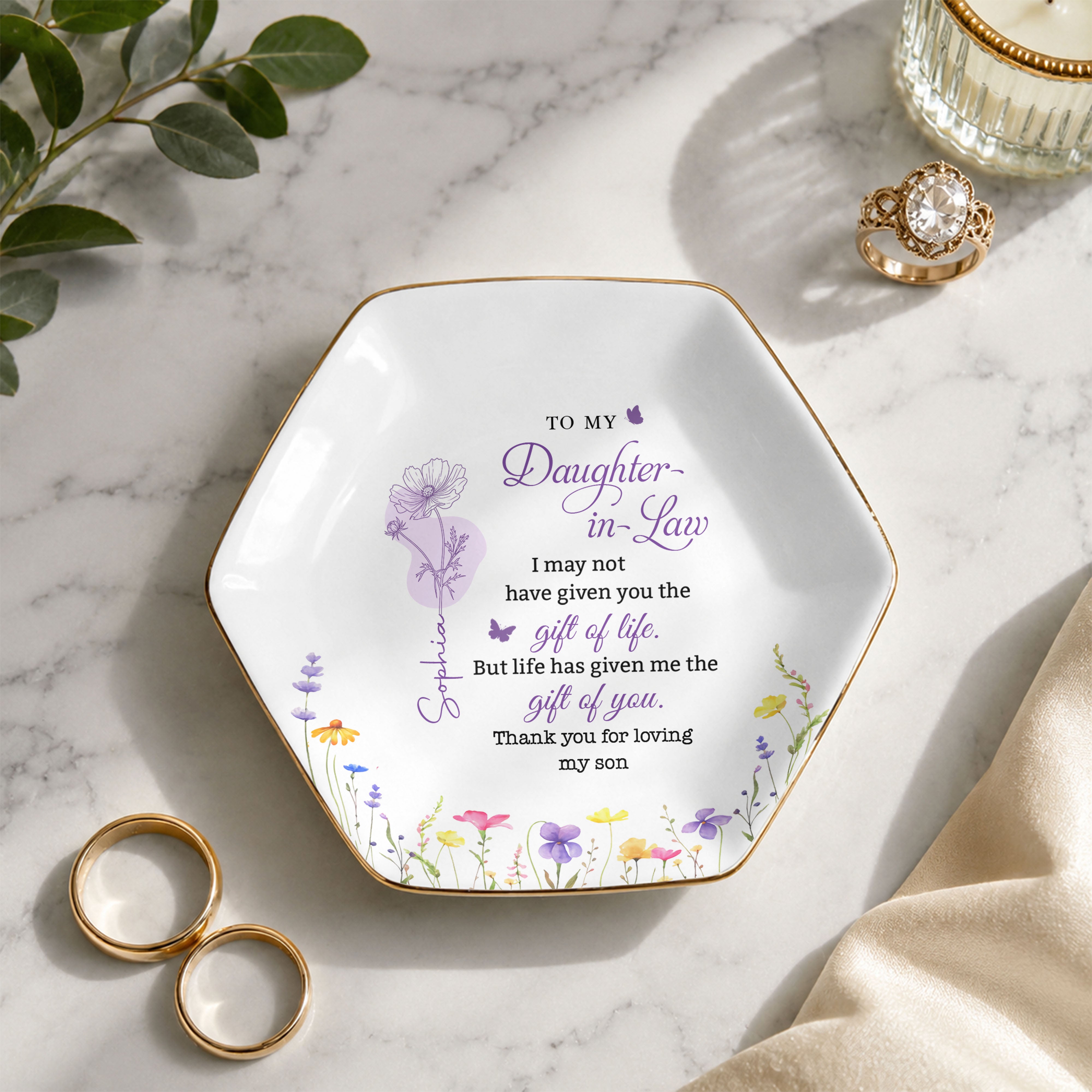 Personalized Hexagonal Jewelry Dish Custom Name Gift for Daughter-in-Law