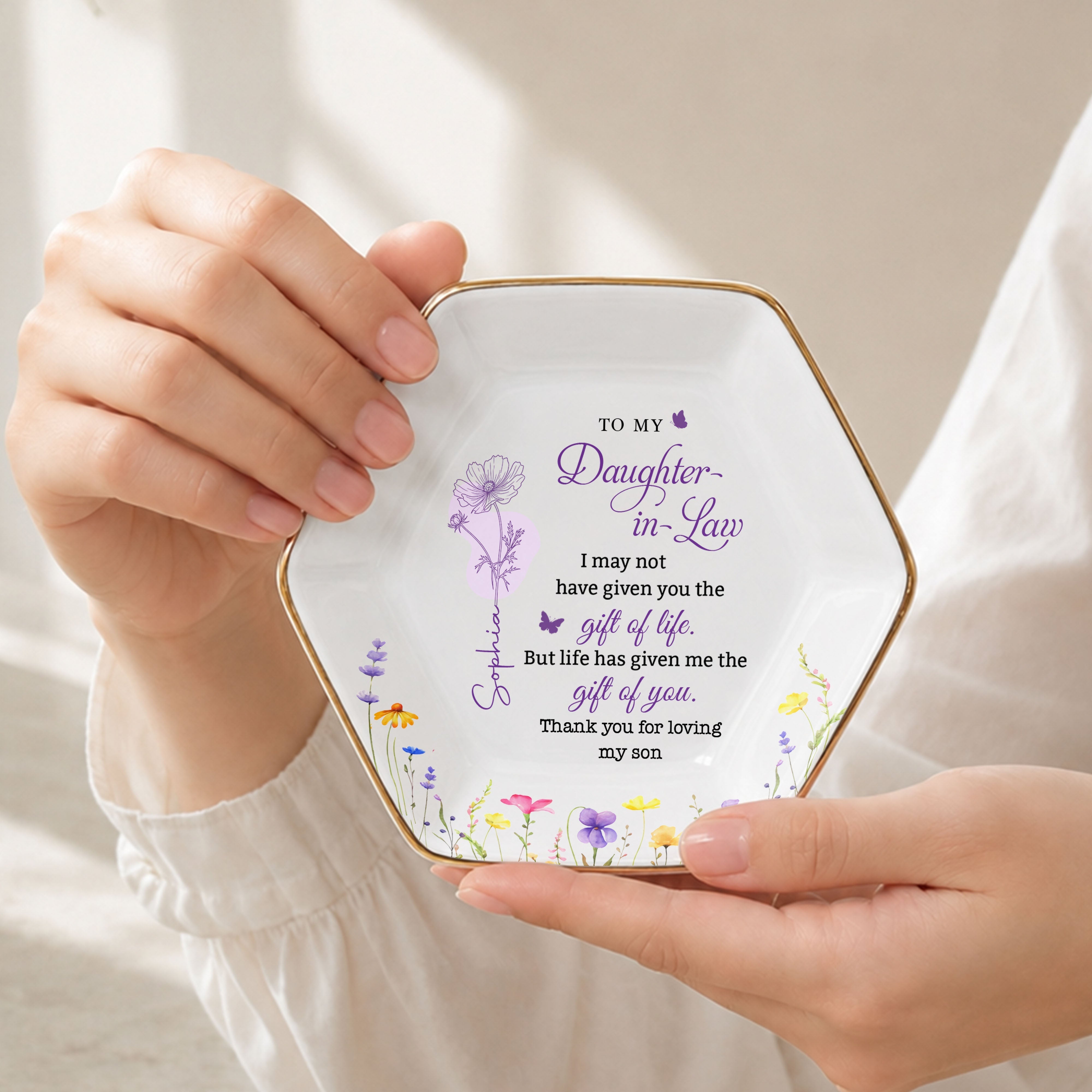 Personalized Hexagonal Jewelry Dish Custom Name Gift for Daughter-in-Law