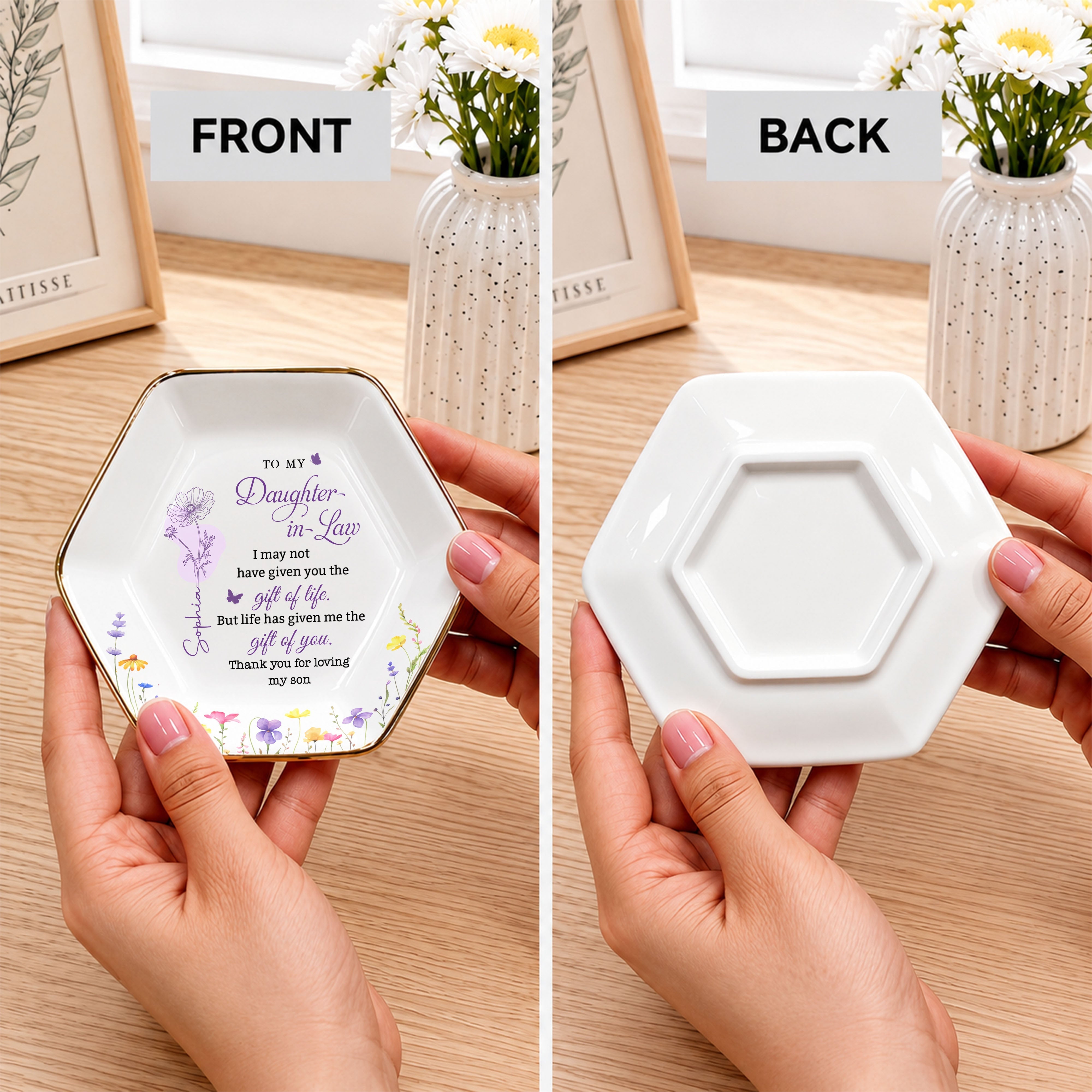 Personalized Hexagonal Jewelry Dish Custom Name Gift for Daughter-in-Law