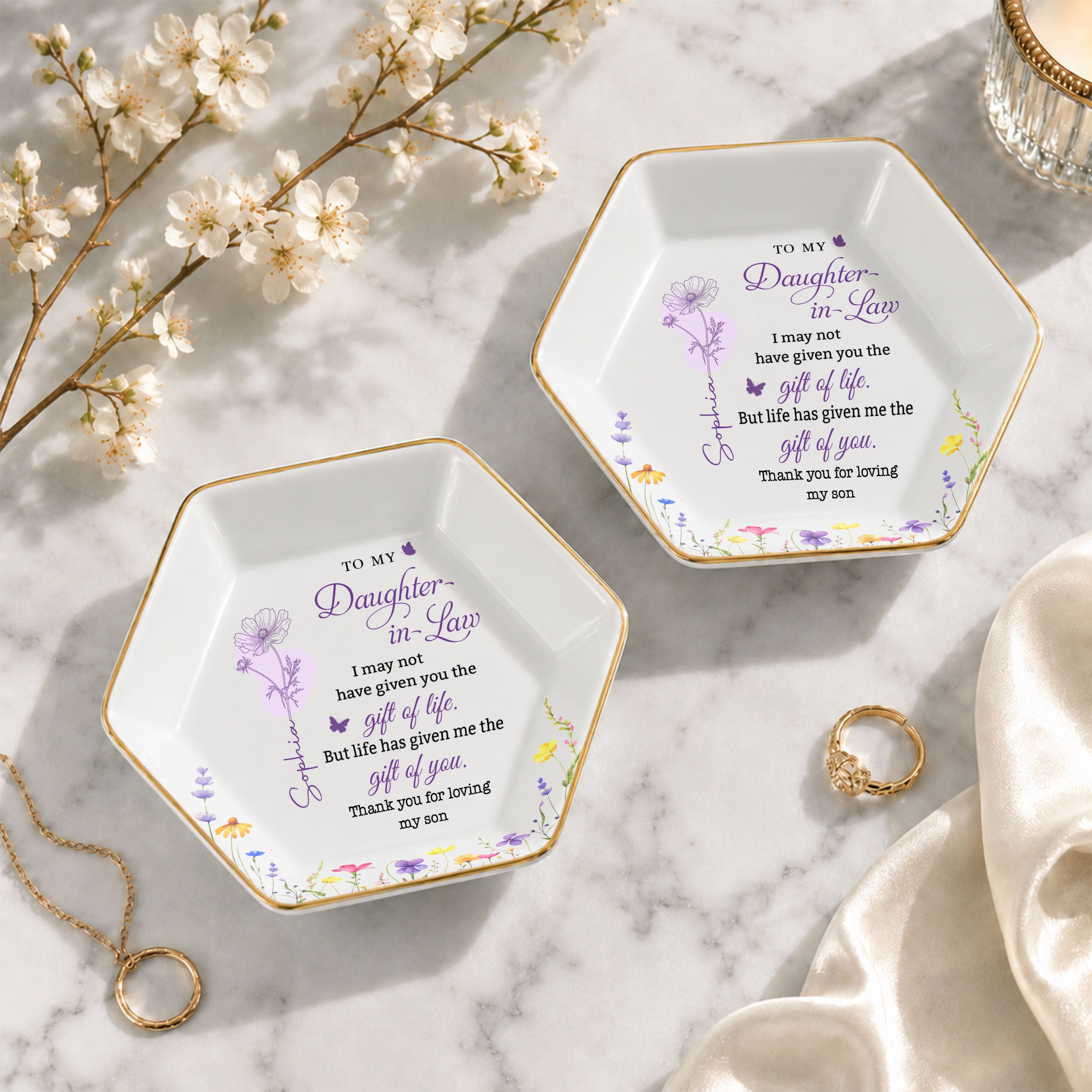Personalized Hexagonal Jewelry Dish Custom Name Gift for Daughter-in-Law