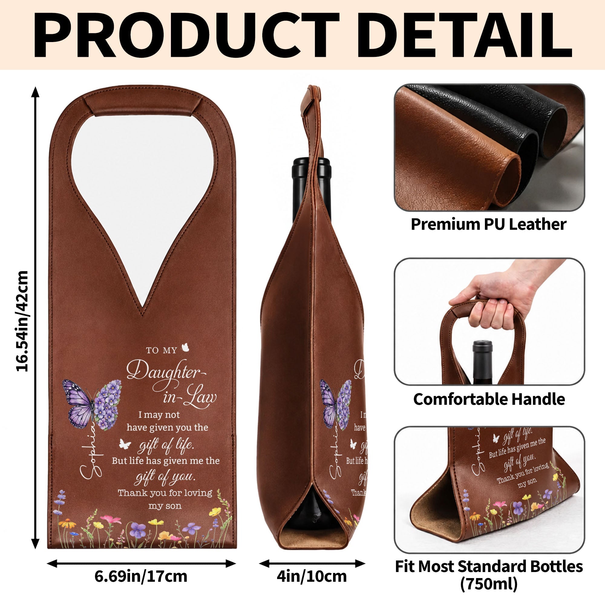 Personalized Leather Wine Bag Custom Name Gift for Daughter-in-Law