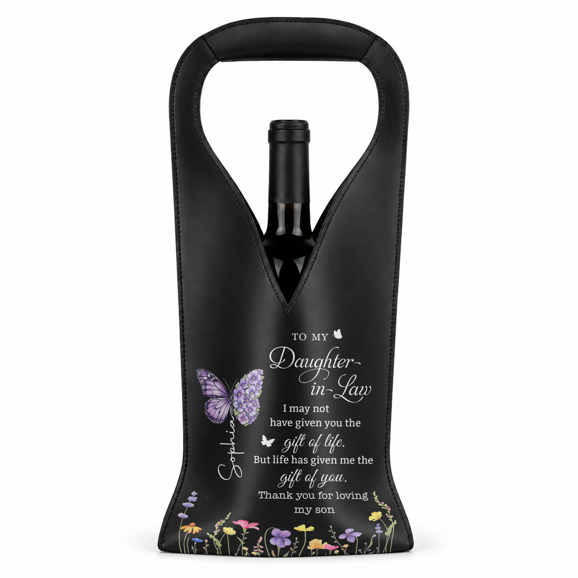 Personalized Leather Wine Bag Custom Name Gift for Daughter-in-Law