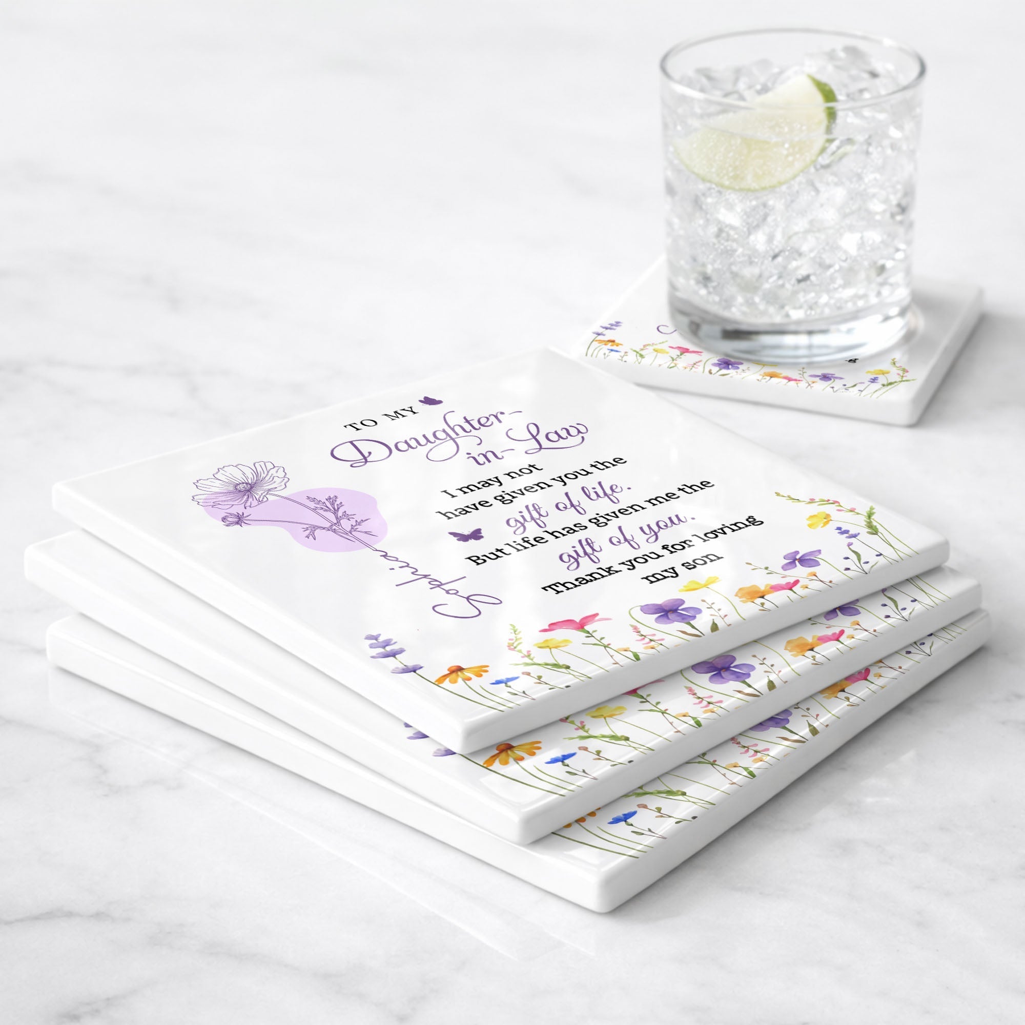 Personalized Ceramic Coaster Custom Name Gift for Daughter-in-Law