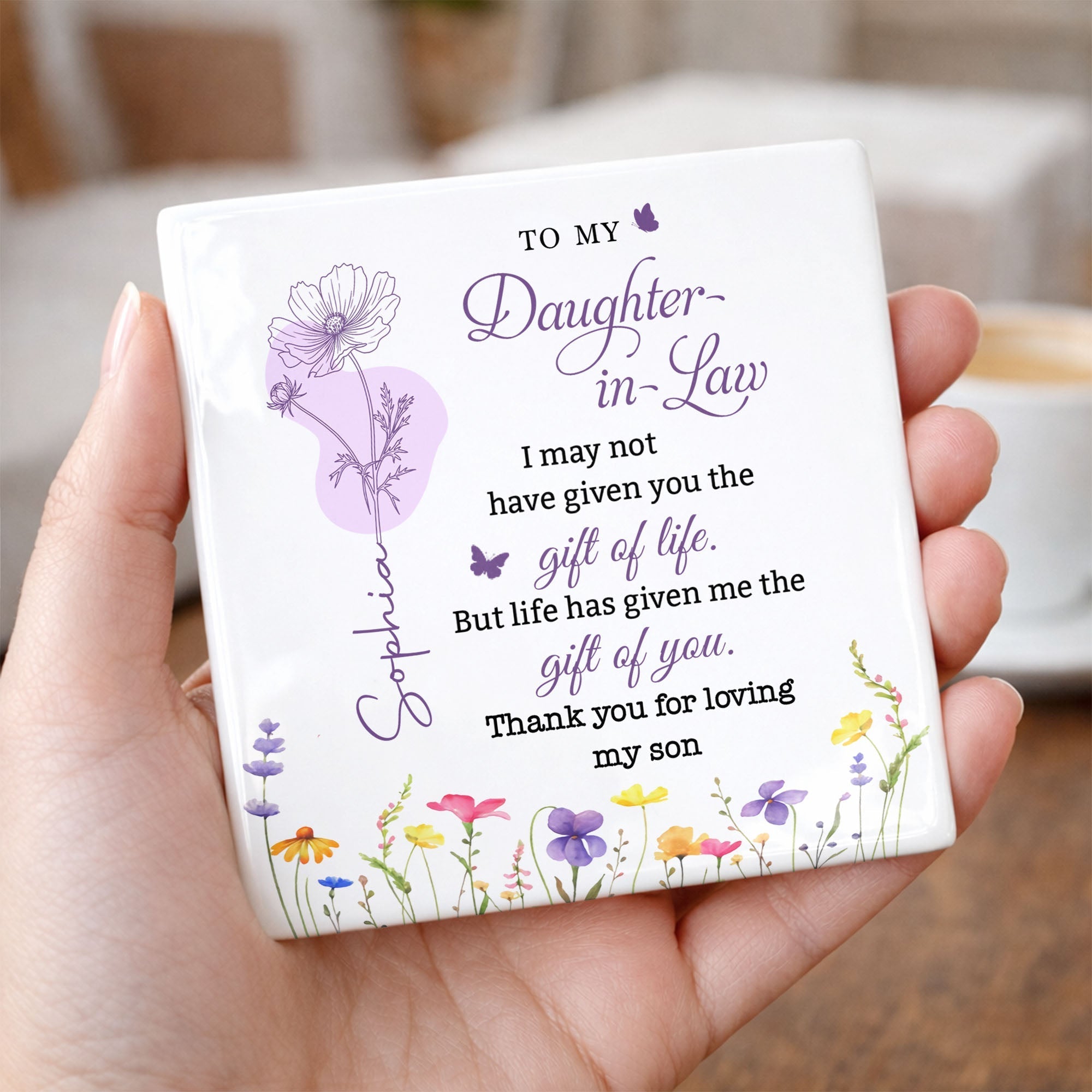 Personalized Ceramic Coaster Custom Name Gift for Daughter-in-Law