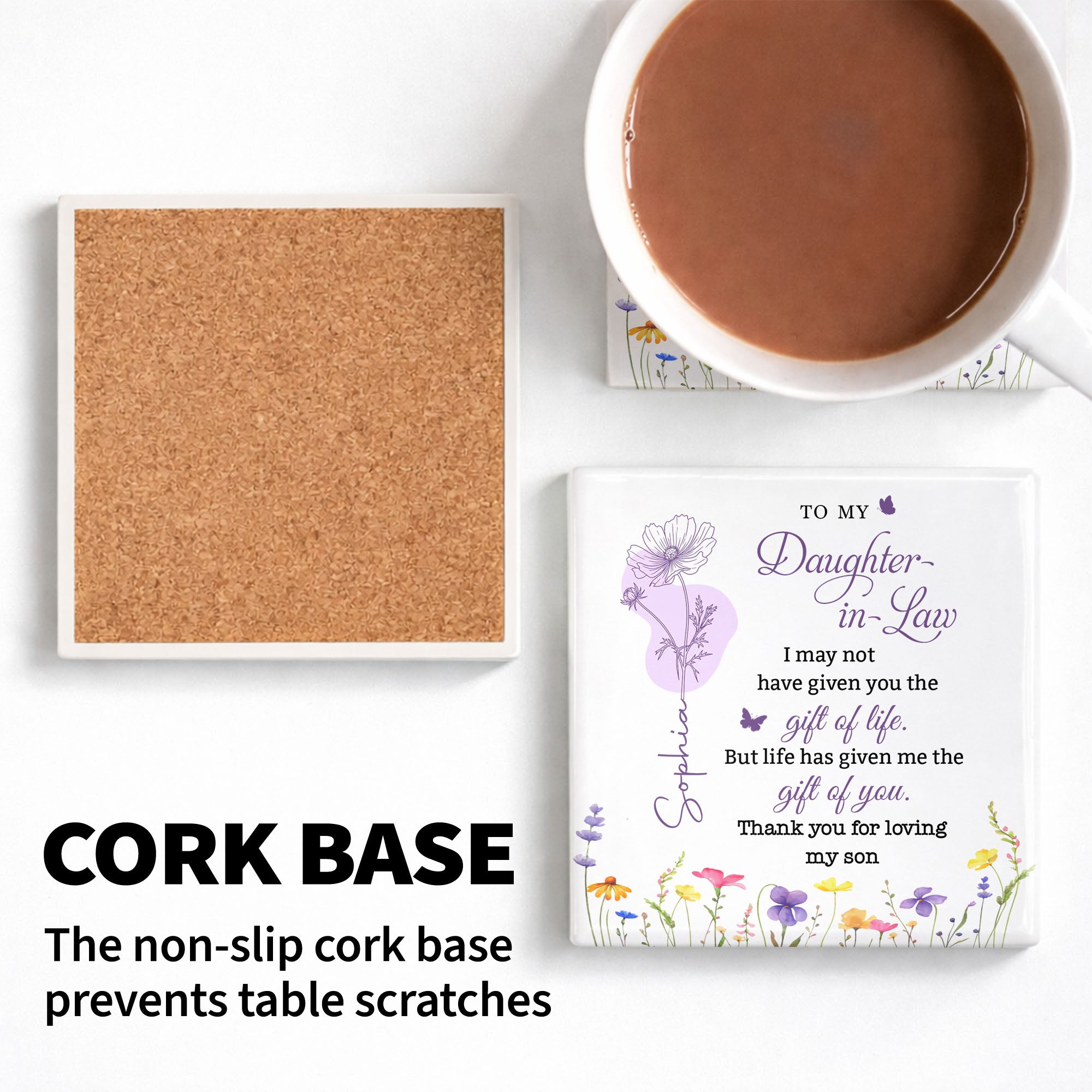 Personalized Ceramic Coaster Custom Name Gift for Daughter-in-Law