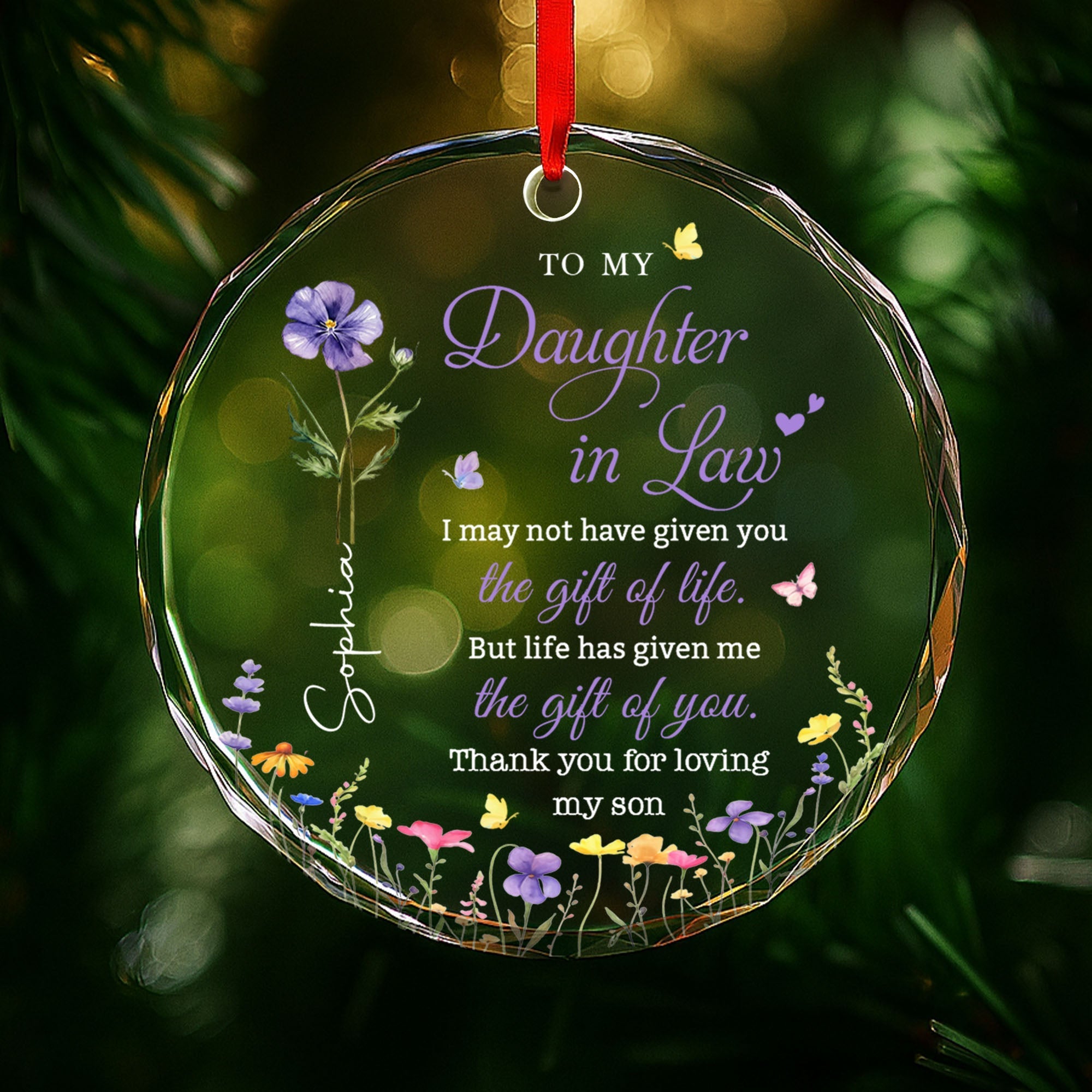 Personalized Birth Month Flower Glass Ornament for Daughter-in-Law Gift