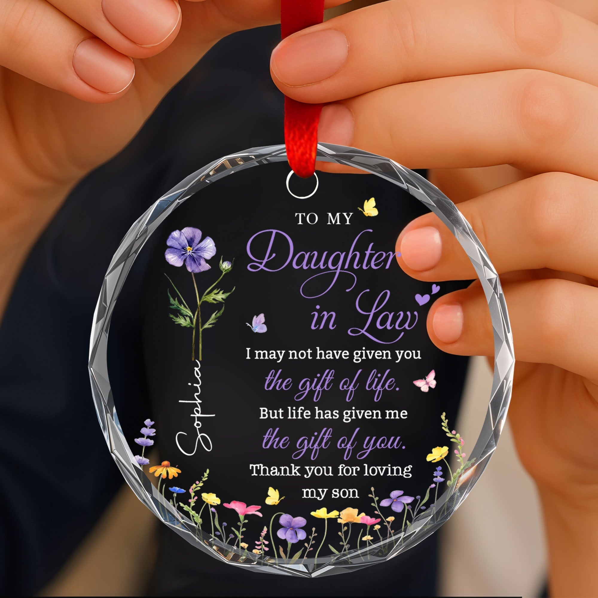Personalized Birth Month Flower Glass Ornament for Daughter-in-Law Gift