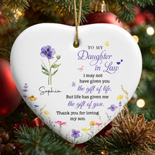 Load image into Gallery viewer, Personalized Heart-Shaped Ceramic Ornament Custom Birth Month Flowers Gift for Daughter-in-Law

