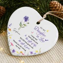Load image into Gallery viewer, Personalized Heart-Shaped Ceramic Ornament Custom Birth Month Flowers Gift for Daughter-in-Law
