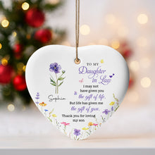 Load image into Gallery viewer, Personalized Heart-Shaped Ceramic Ornament Custom Birth Month Flowers Gift for Daughter-in-Law

