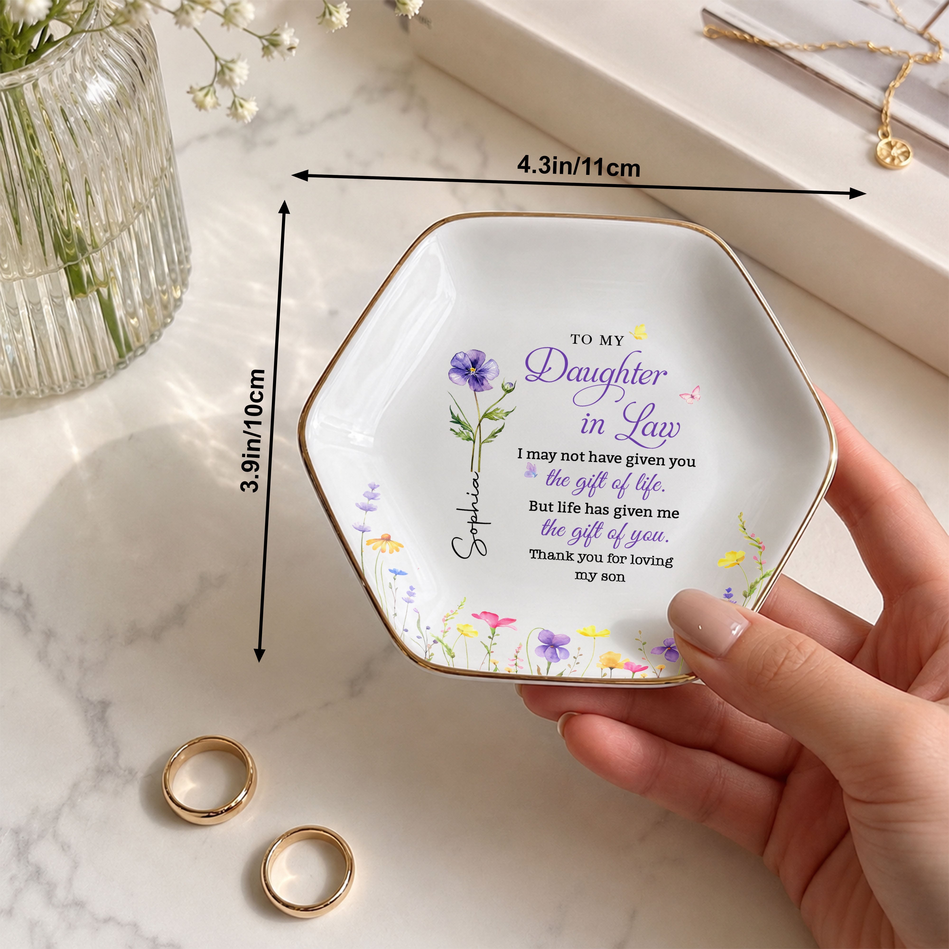 Personalized Hexagonal Ceramic Jewelry Dish for Daughter-in-Law Gift