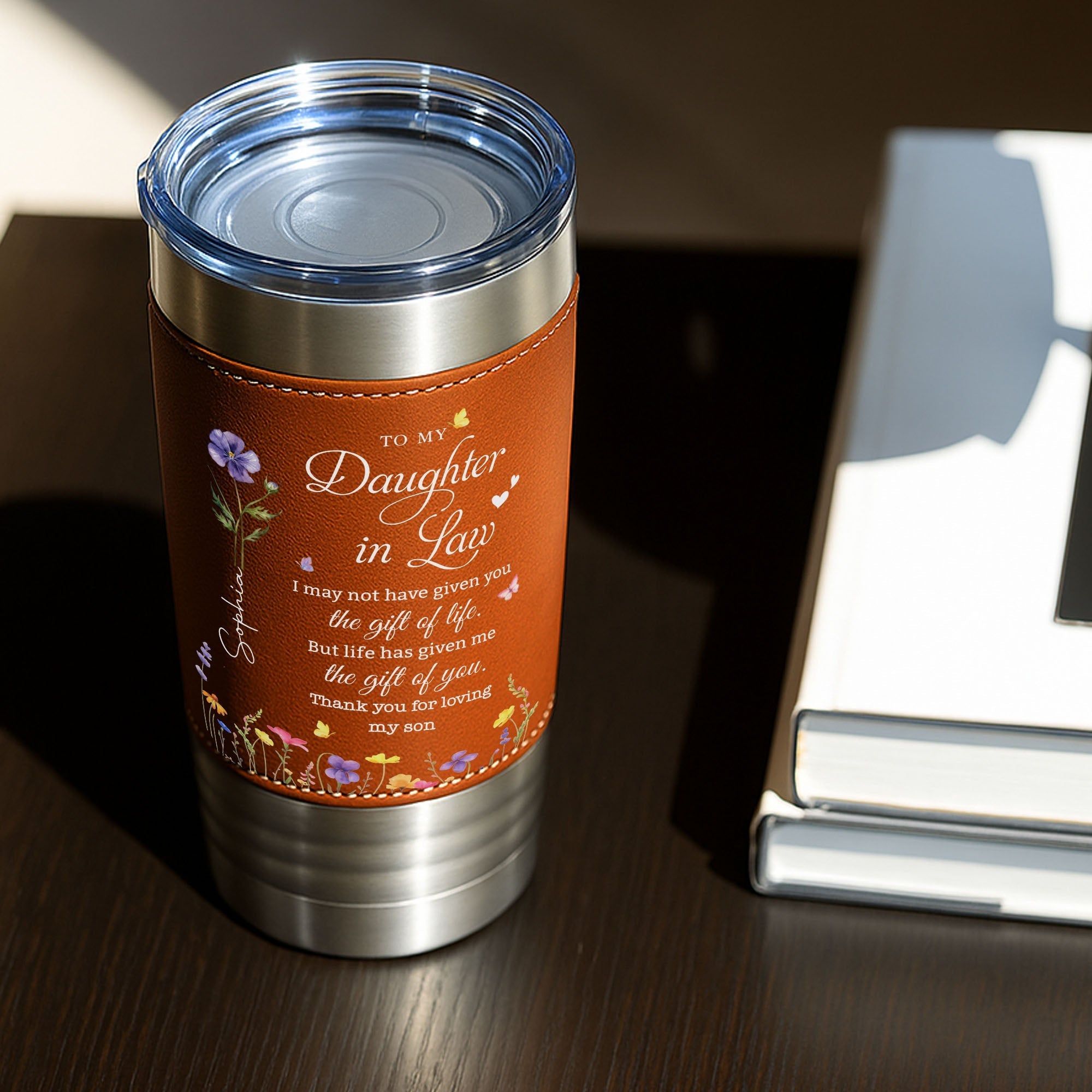 Personalized Leather Tumbler Custom Name Gift for Daughter-In-Law