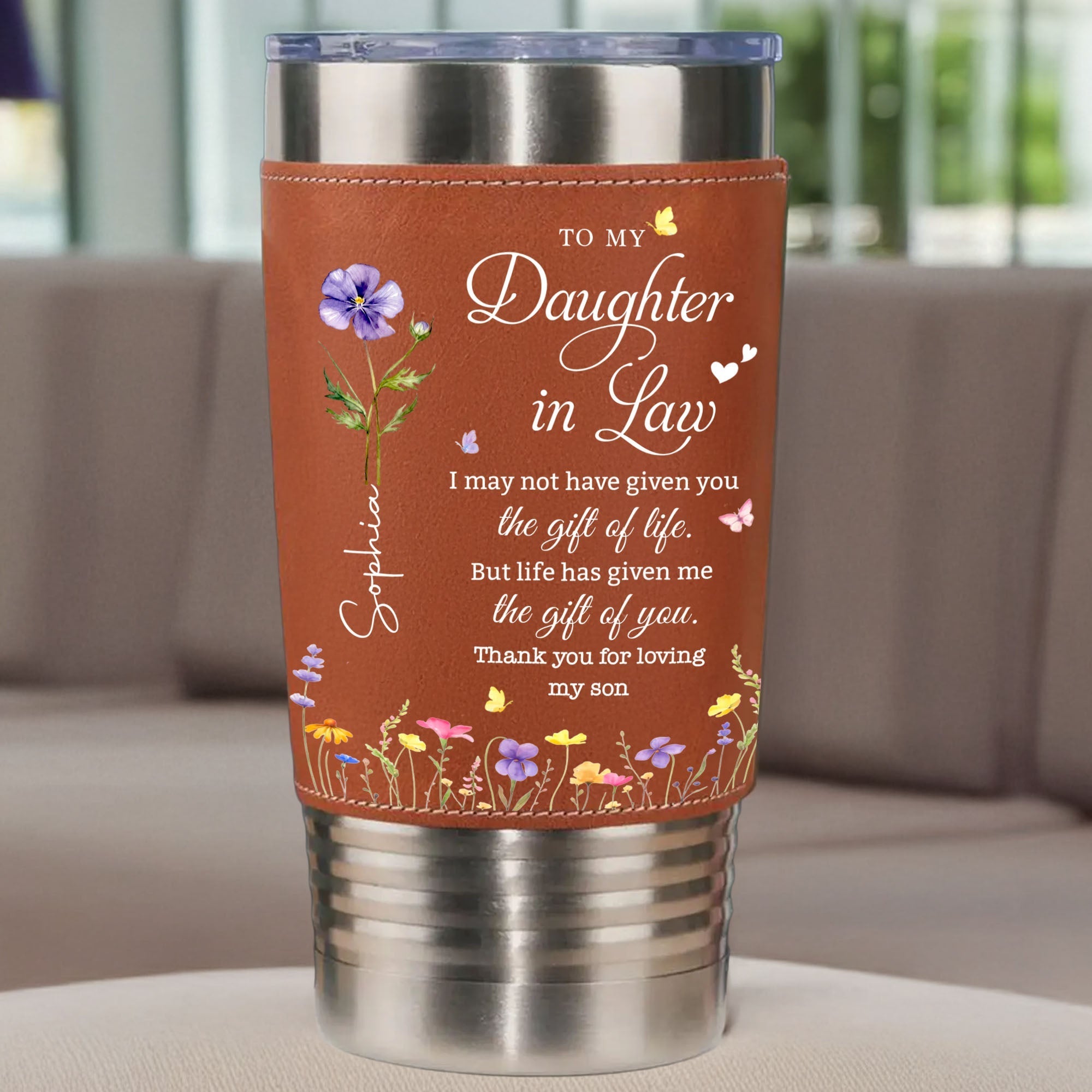 Personalized Leather Tumbler Custom Name Gift for Daughter-In-Law