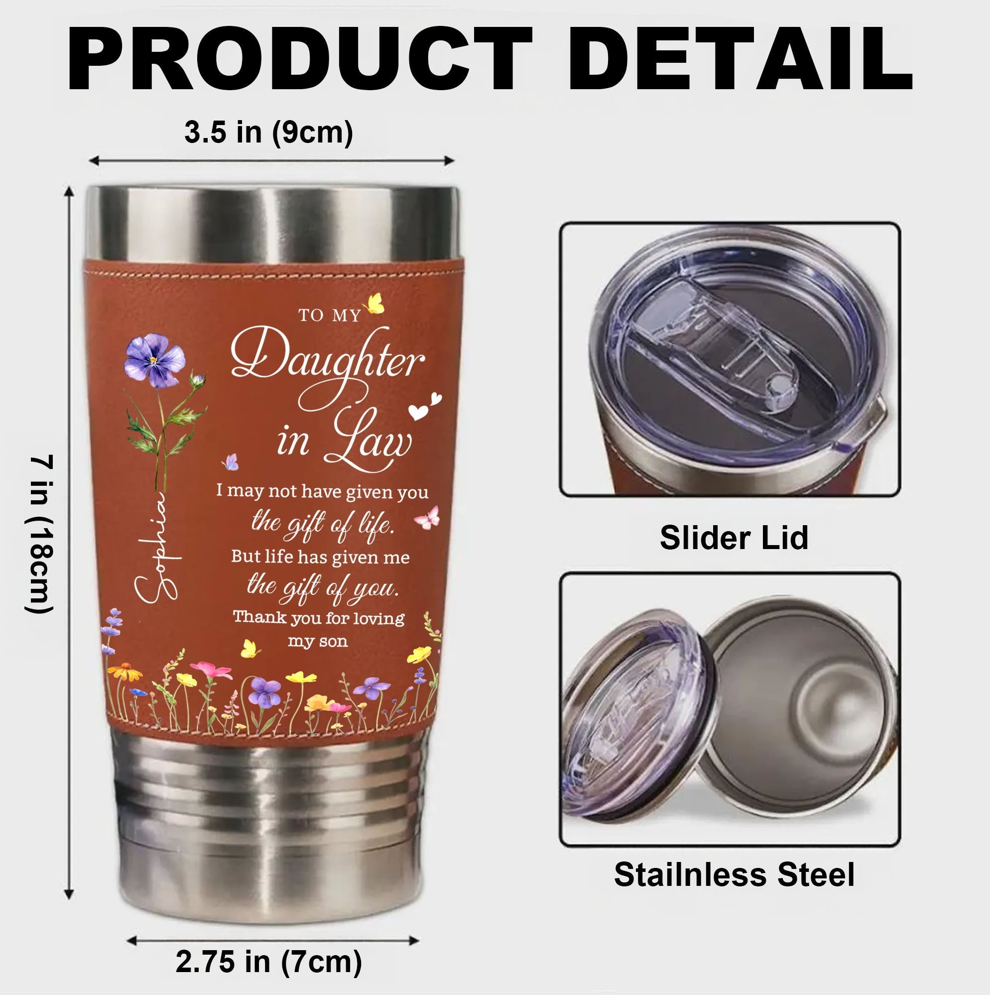 Personalized Leather Tumbler Custom Name Gift for Daughter-In-Law
