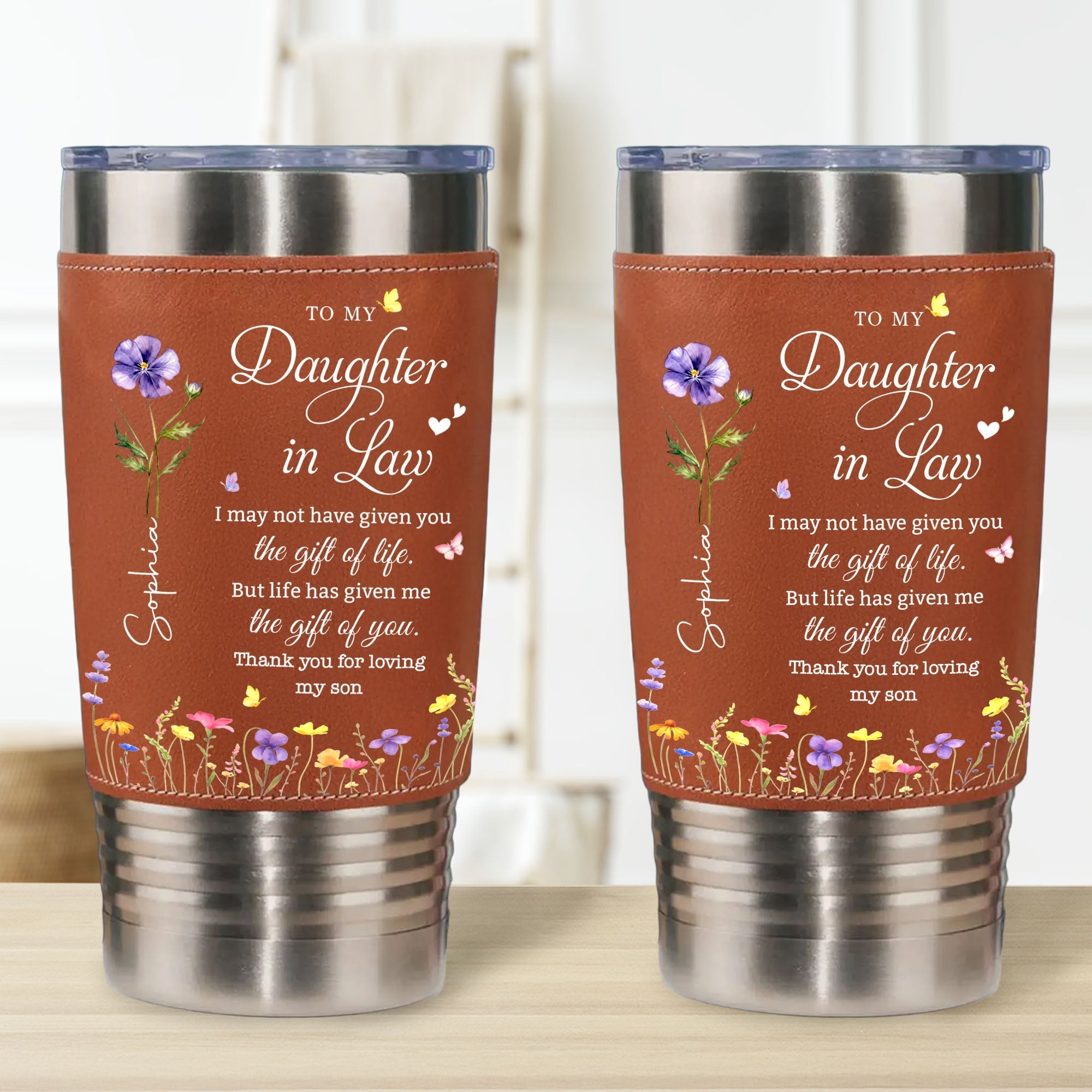 Personalized Leather Tumbler Custom Name Gift for Daughter-In-Law