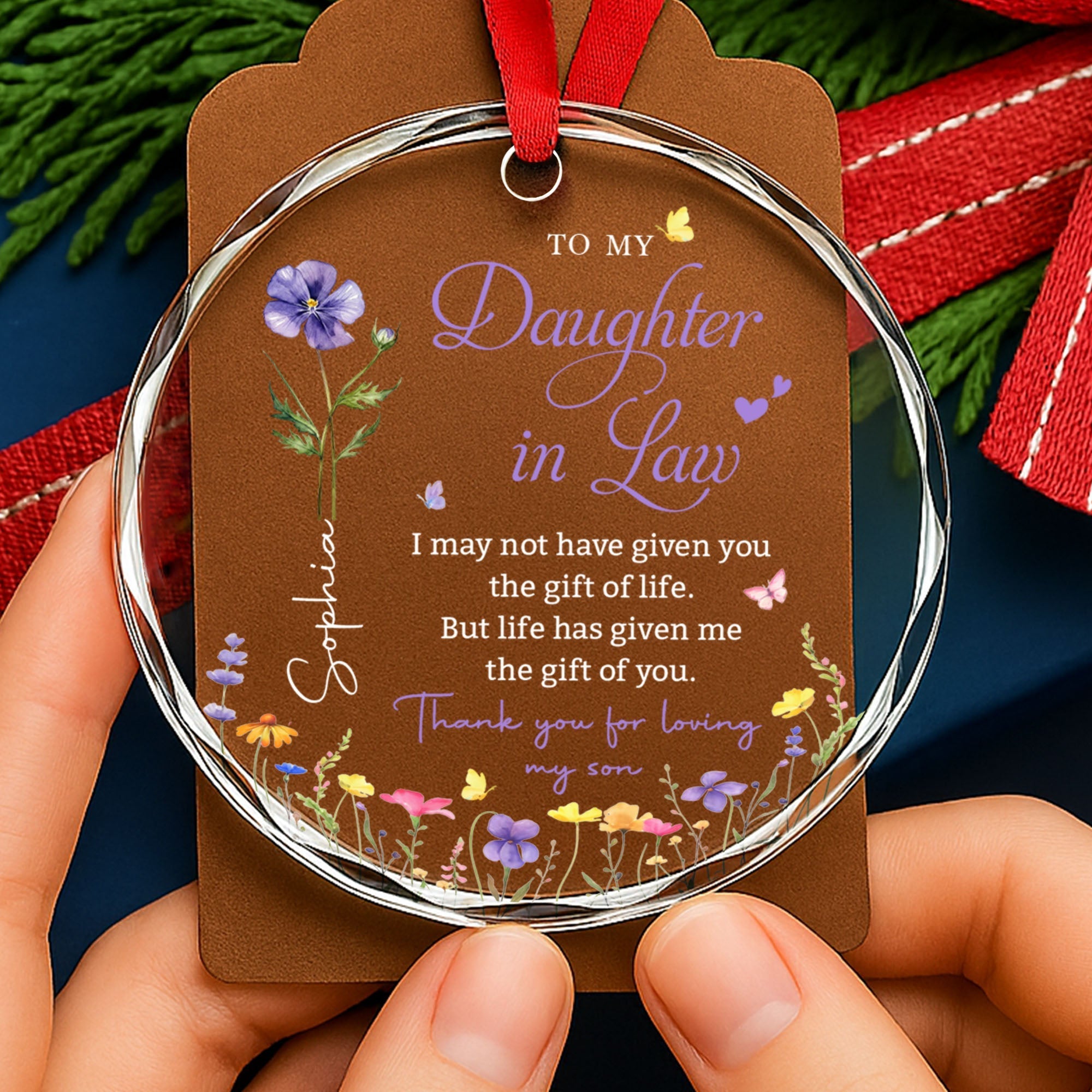 Personalized Glass Circle Ornament Gift for Daughter-in-Law
