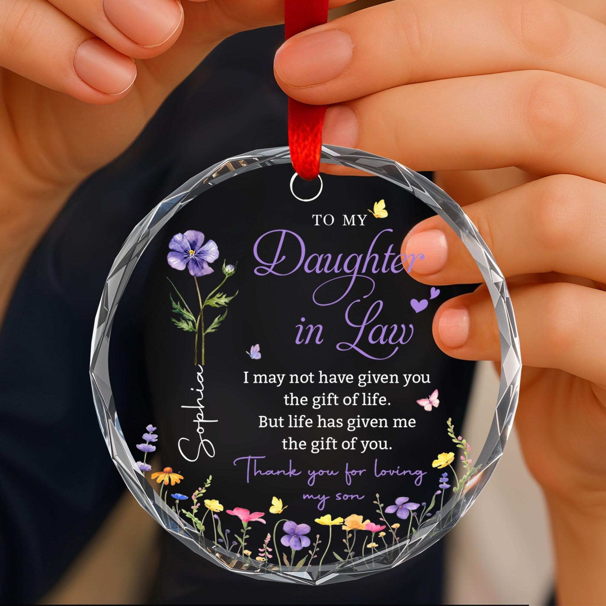 Personalized Glass Circle Ornament Gift for Daughter-in-Law