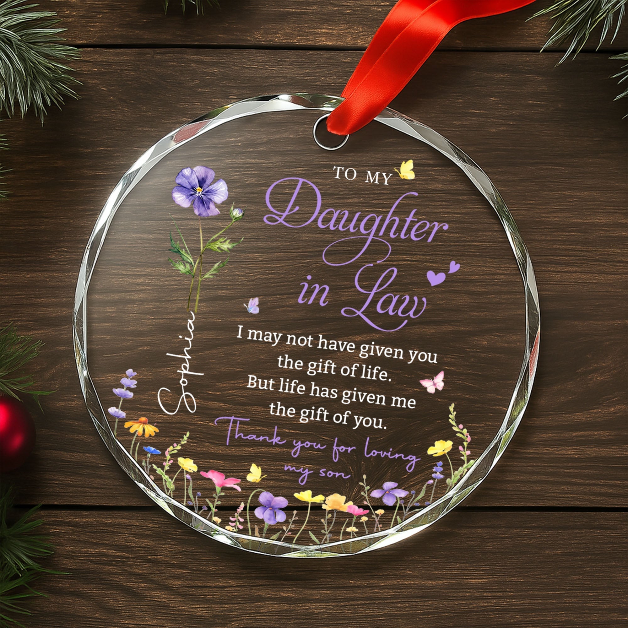 Personalized Glass Circle Ornament Gift for Daughter-in-Law