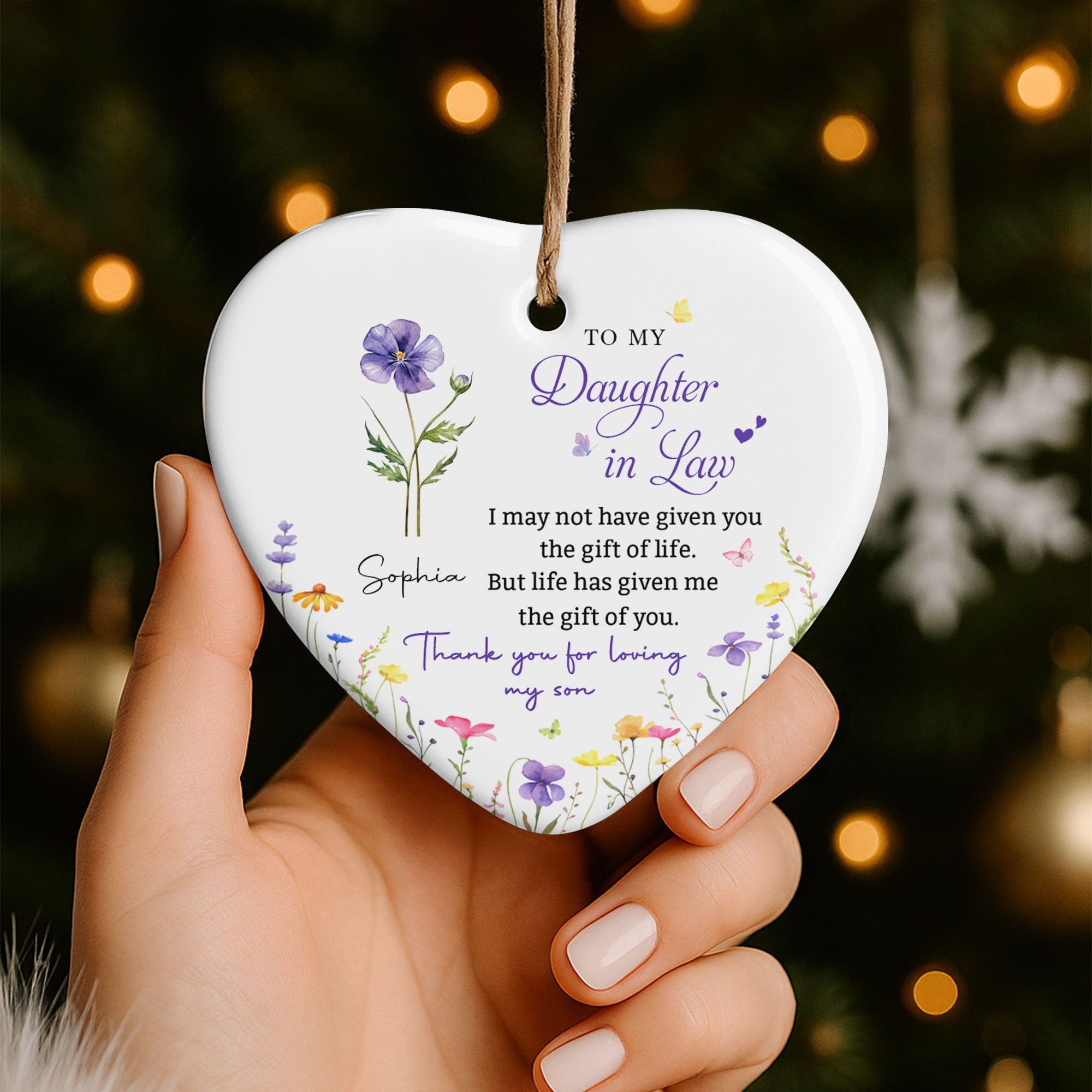 Personalized Heart-Shaped Ceramic Ornament Custom Gift for Daughter-in-Law
