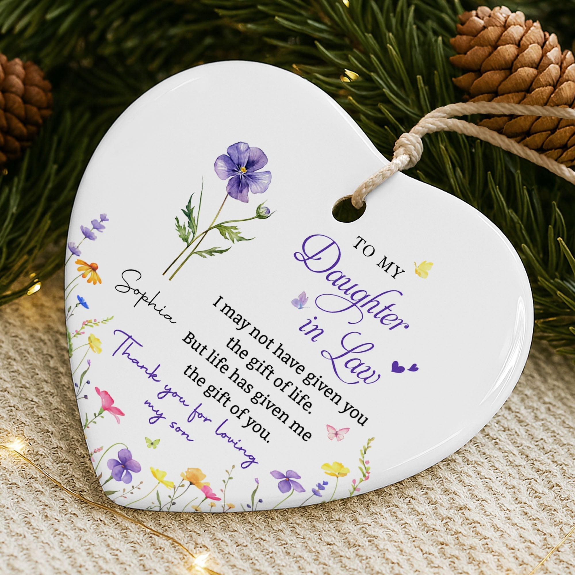 Personalized Heart-Shaped Ceramic Ornament Custom Gift for Daughter-in-Law