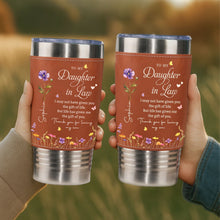 Load image into Gallery viewer, Personalized Leather Tumbler Custom Birth Month Flowers Gift for Daughter-In-Law
