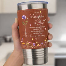Load image into Gallery viewer, Personalized Leather Tumbler Custom Birth Month Flowers Gift for Daughter-In-Law
