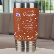 Load image into Gallery viewer, Personalized Leather Tumbler Custom Birth Month Flowers Gift for Daughter-In-Law
