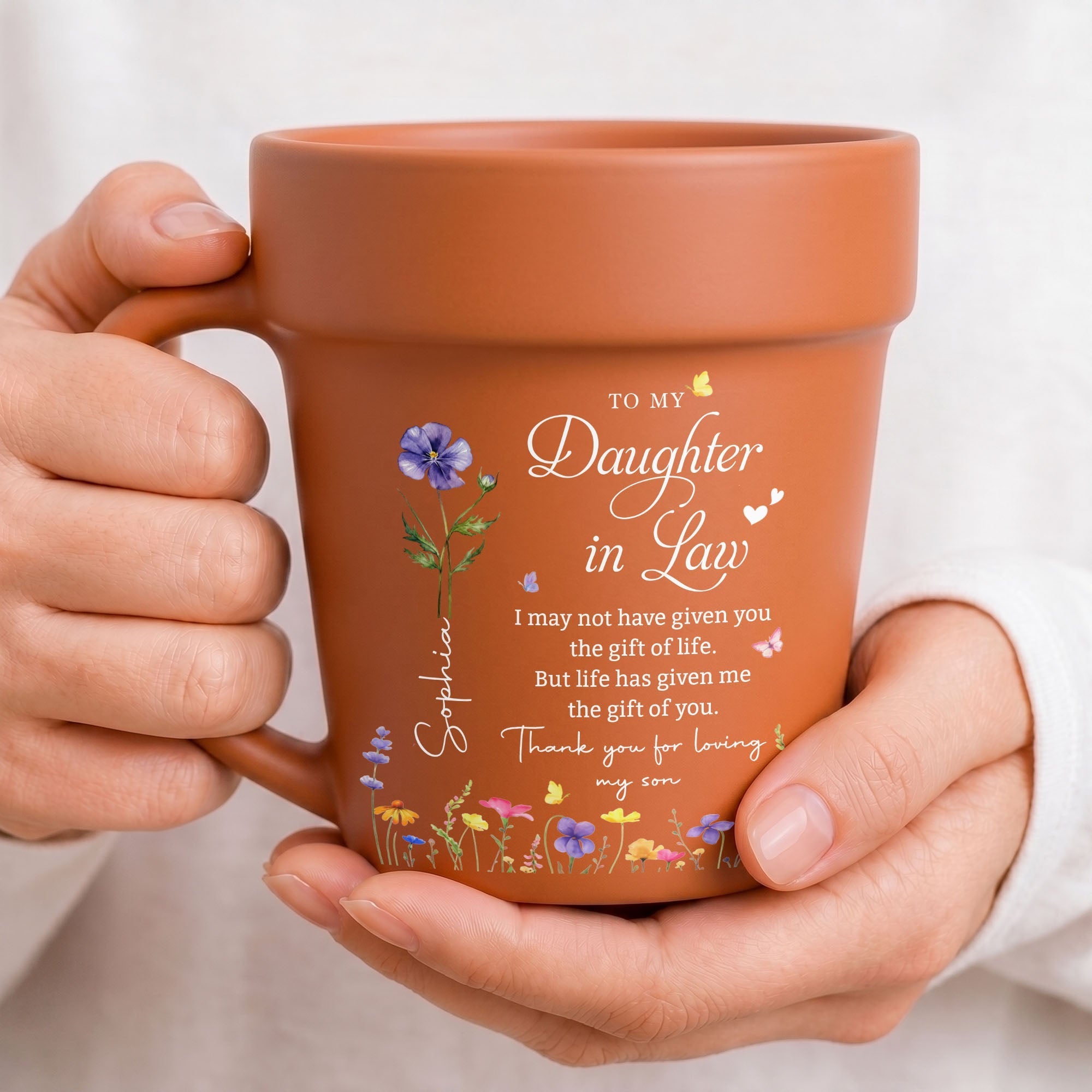 Personalized Ceramic Mug Plant Pot Custom Birth Month Flowers Gift for Daughter-in-Law