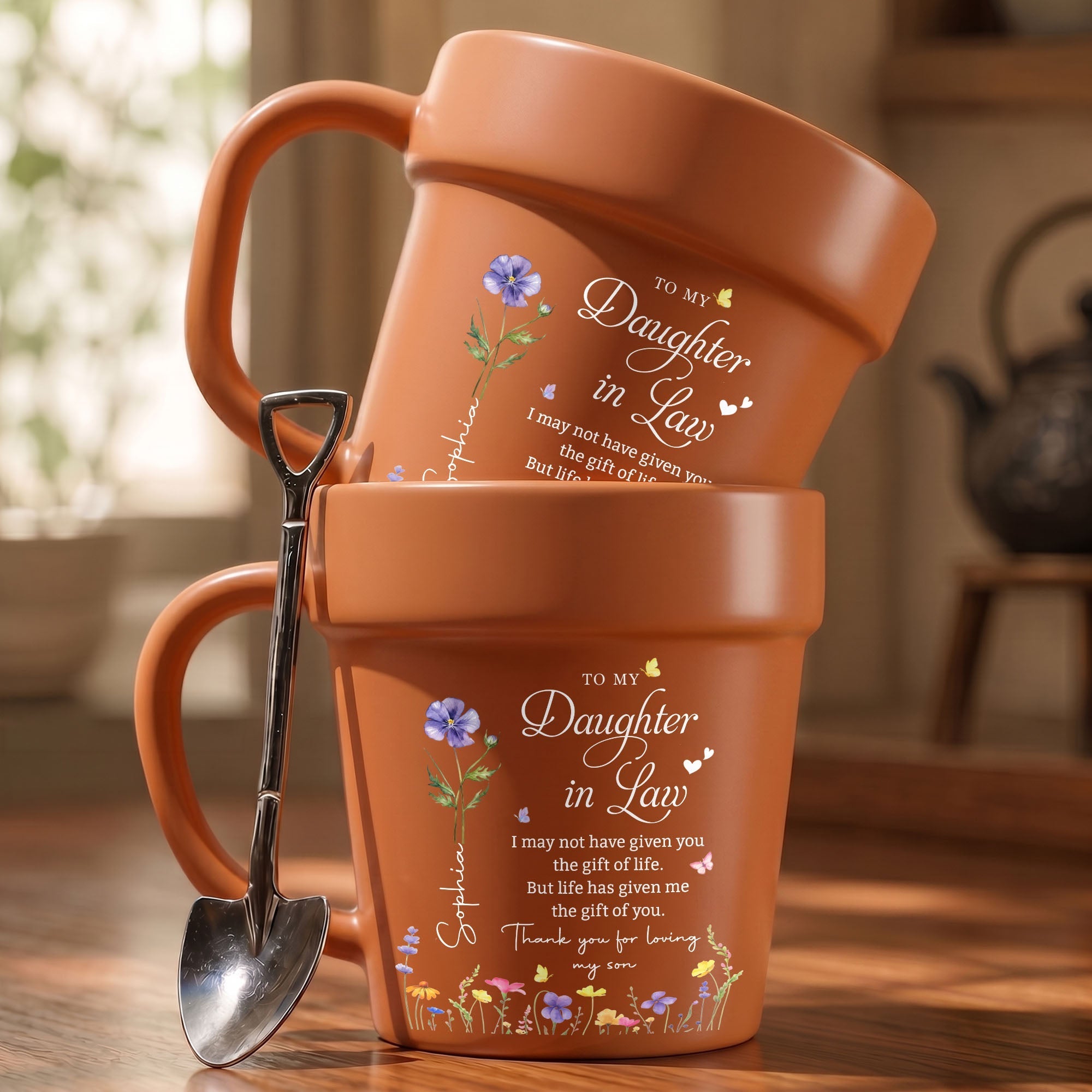 Personalized Ceramic Mug Plant Pot Custom Birth Month Flowers Gift for Daughter-in-Law