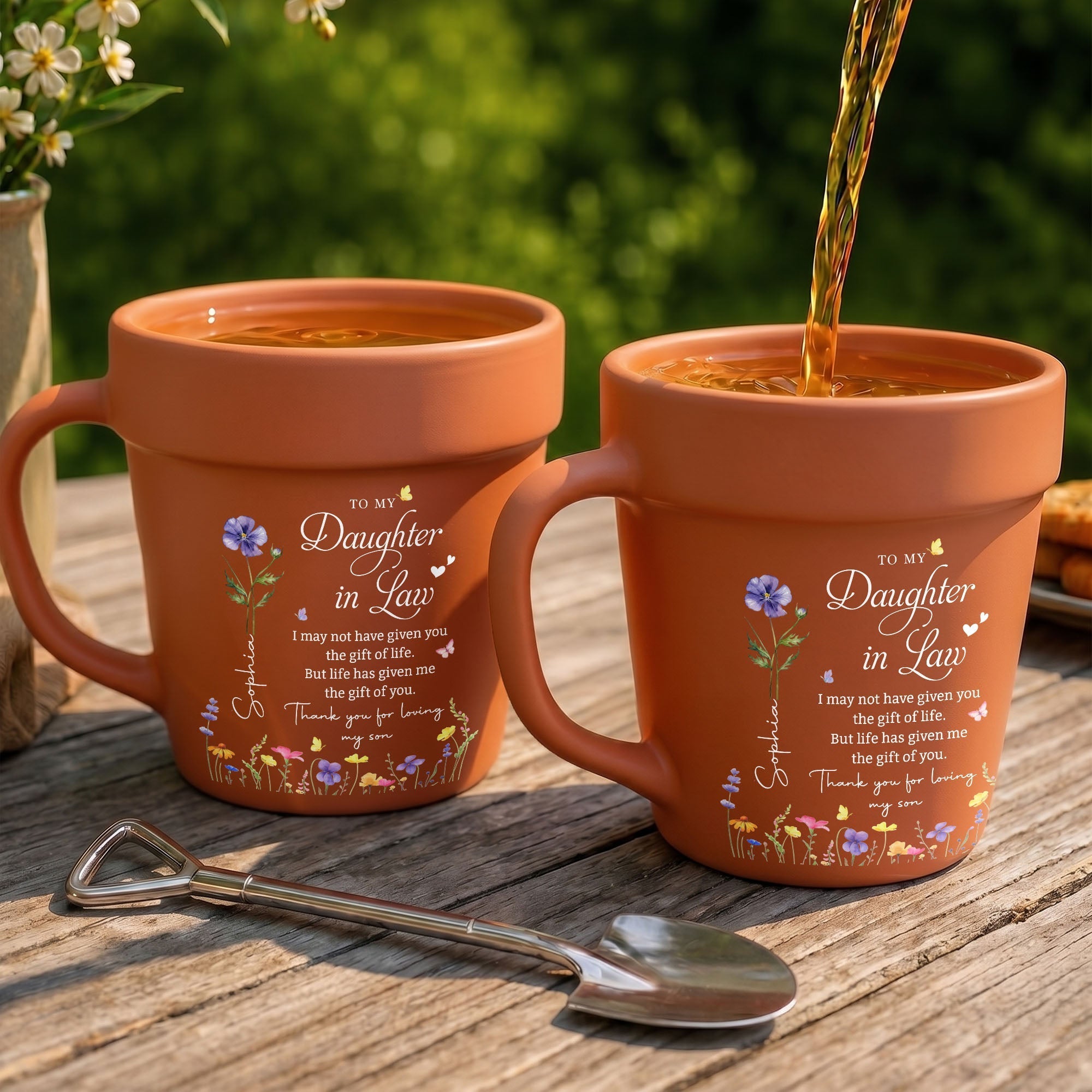 Personalized Ceramic Mug Plant Pot Custom Birth Month Flowers Gift for Daughter-in-Law