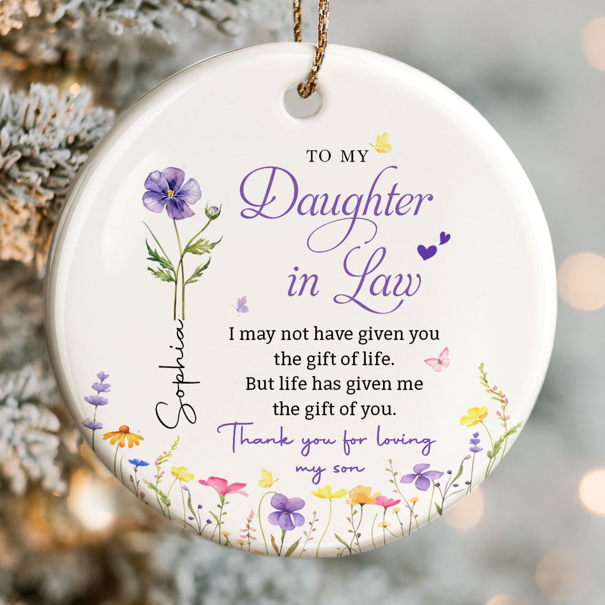 Personalized Birth Month Flower Ceramic Ornament Gift for Daughter-in-Law