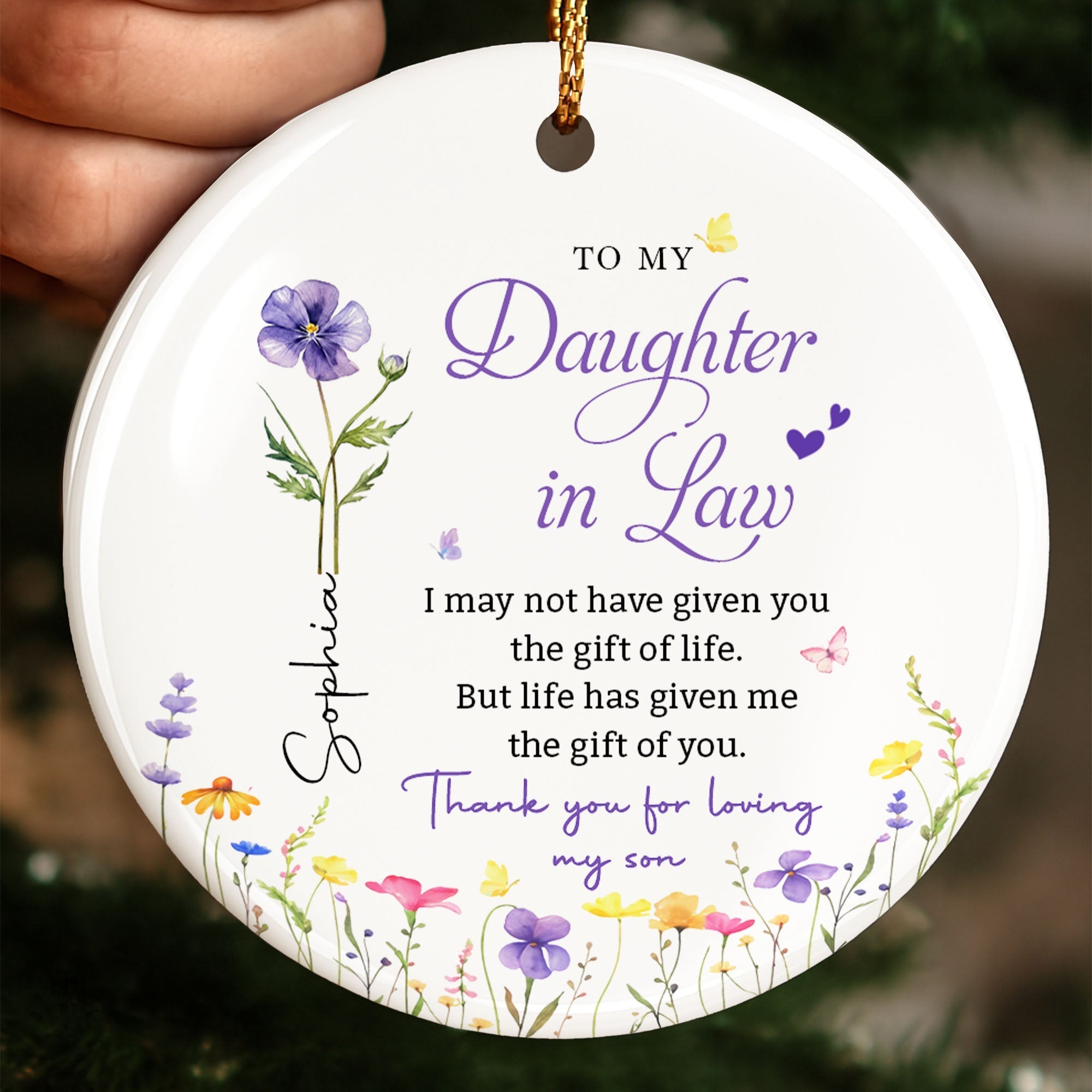 Personalized Birth Month Flower Ceramic Ornament Gift for Daughter-in-Law