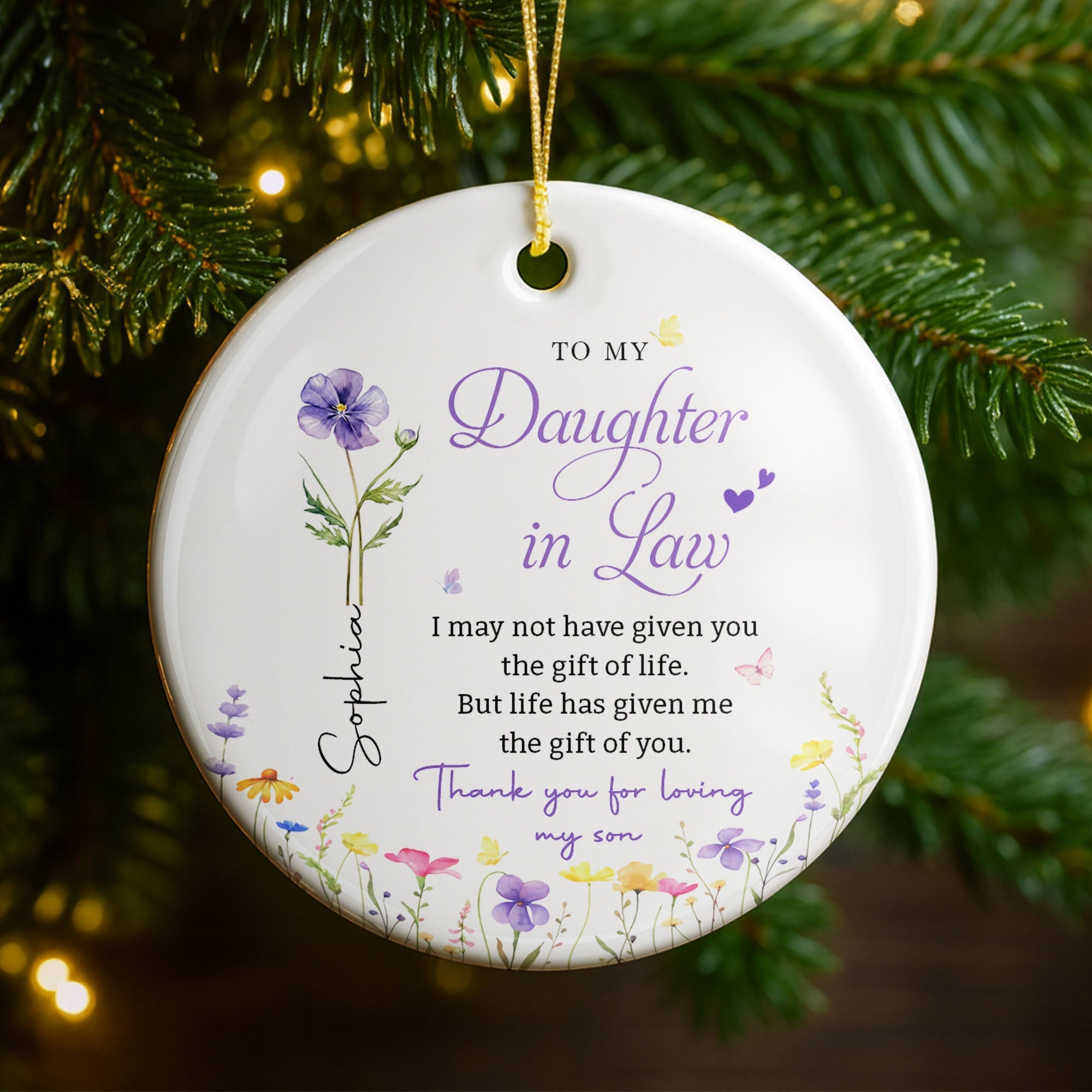 Personalized Birth Month Flower Ceramic Ornament Gift for Daughter-in-Law