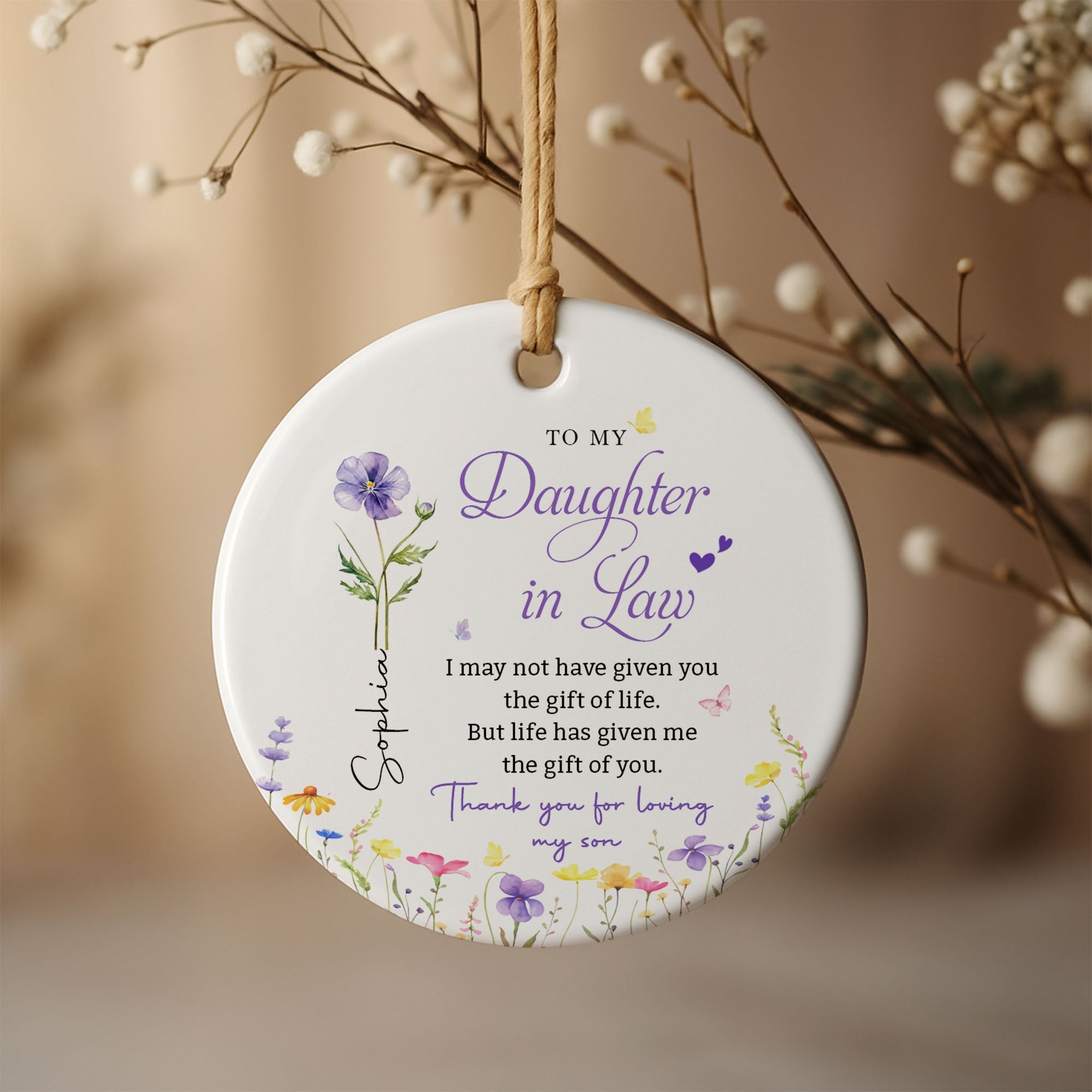Personalized Birth Month Flower Ceramic Ornament Gift for Daughter-in-Law