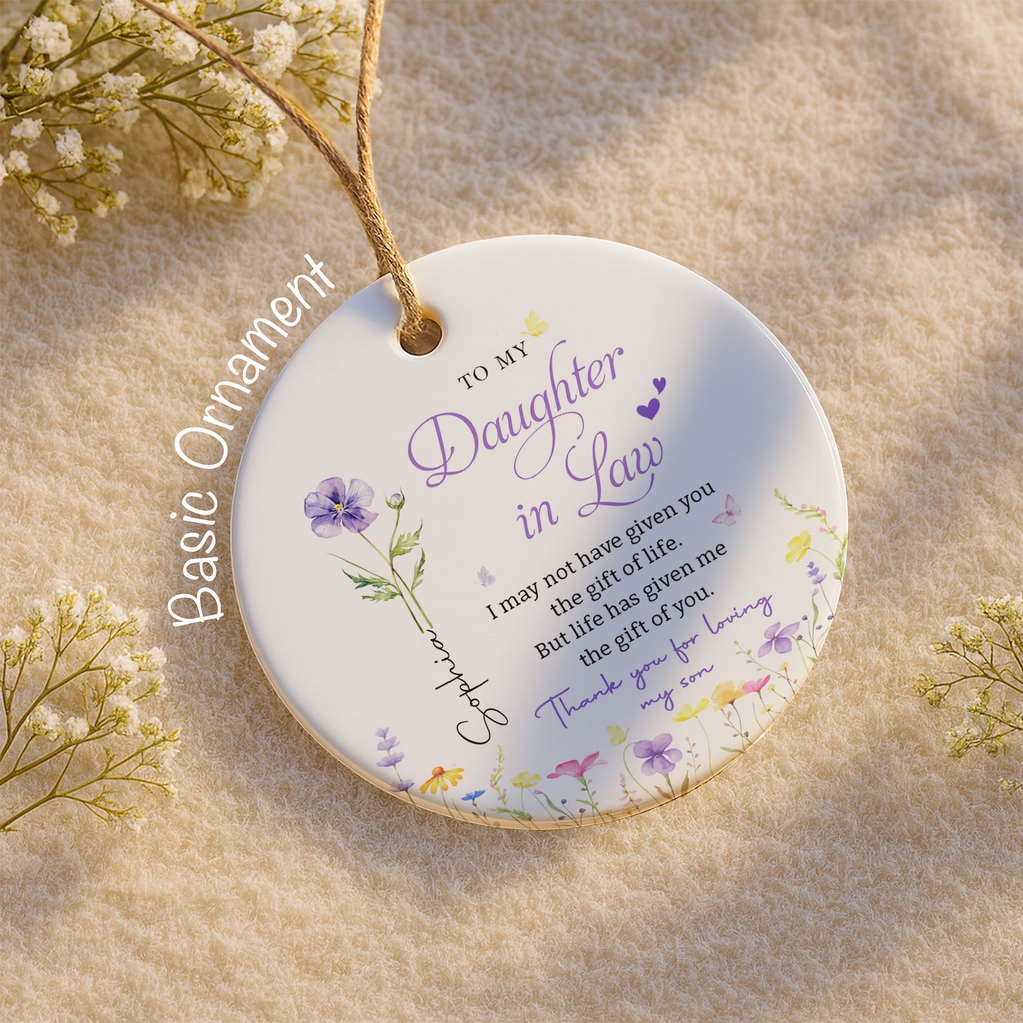 Personalized Birth Month Flower Ceramic Ornament Gift for Daughter-in-Law