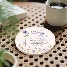 Load image into Gallery viewer, Personalized Birth Month Flower Ceramic Coaster Gift for Daughter-in-Law
