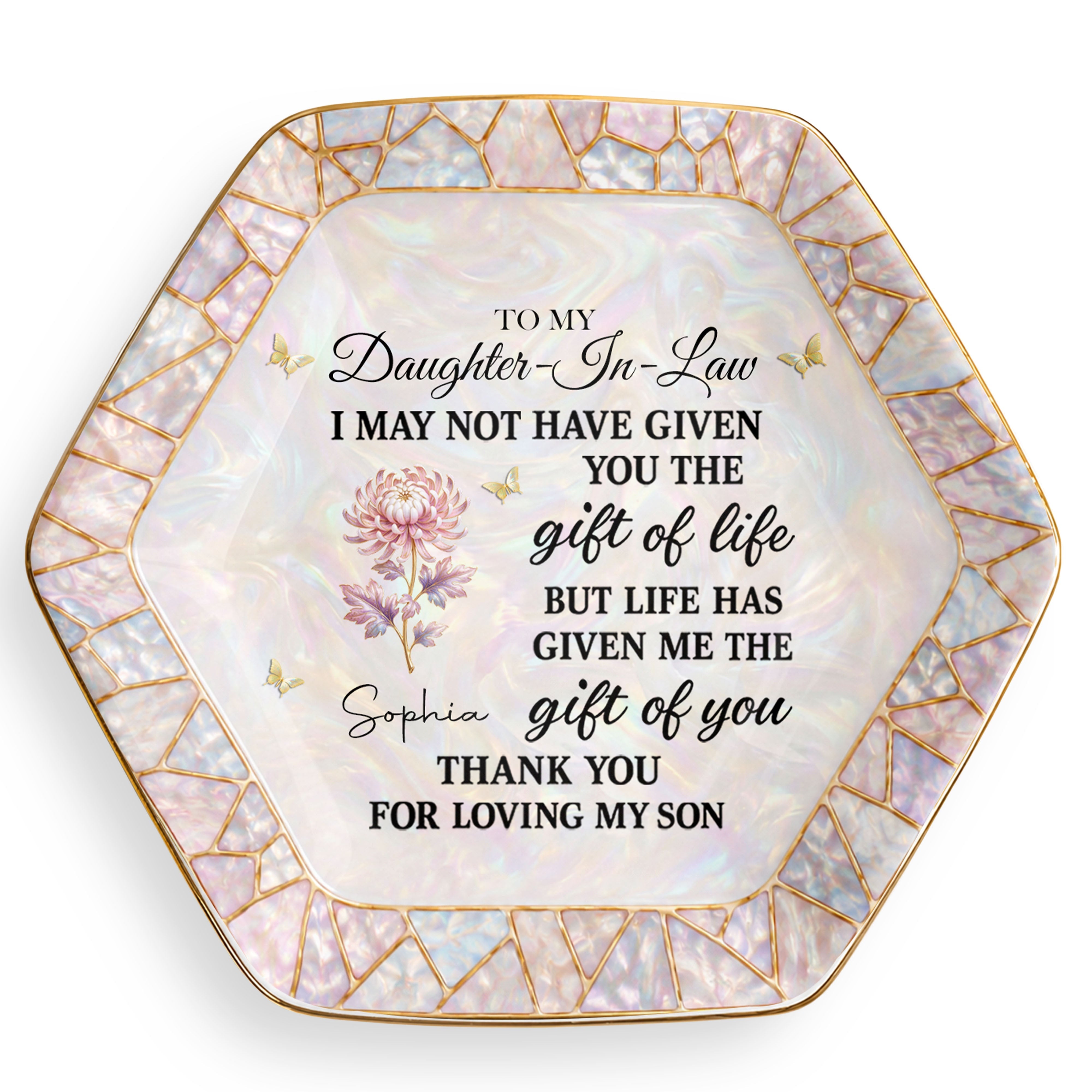 Personalized Ceramic Jewelry Dish Custom Name Hexagon Gift for Daughter-in-Law