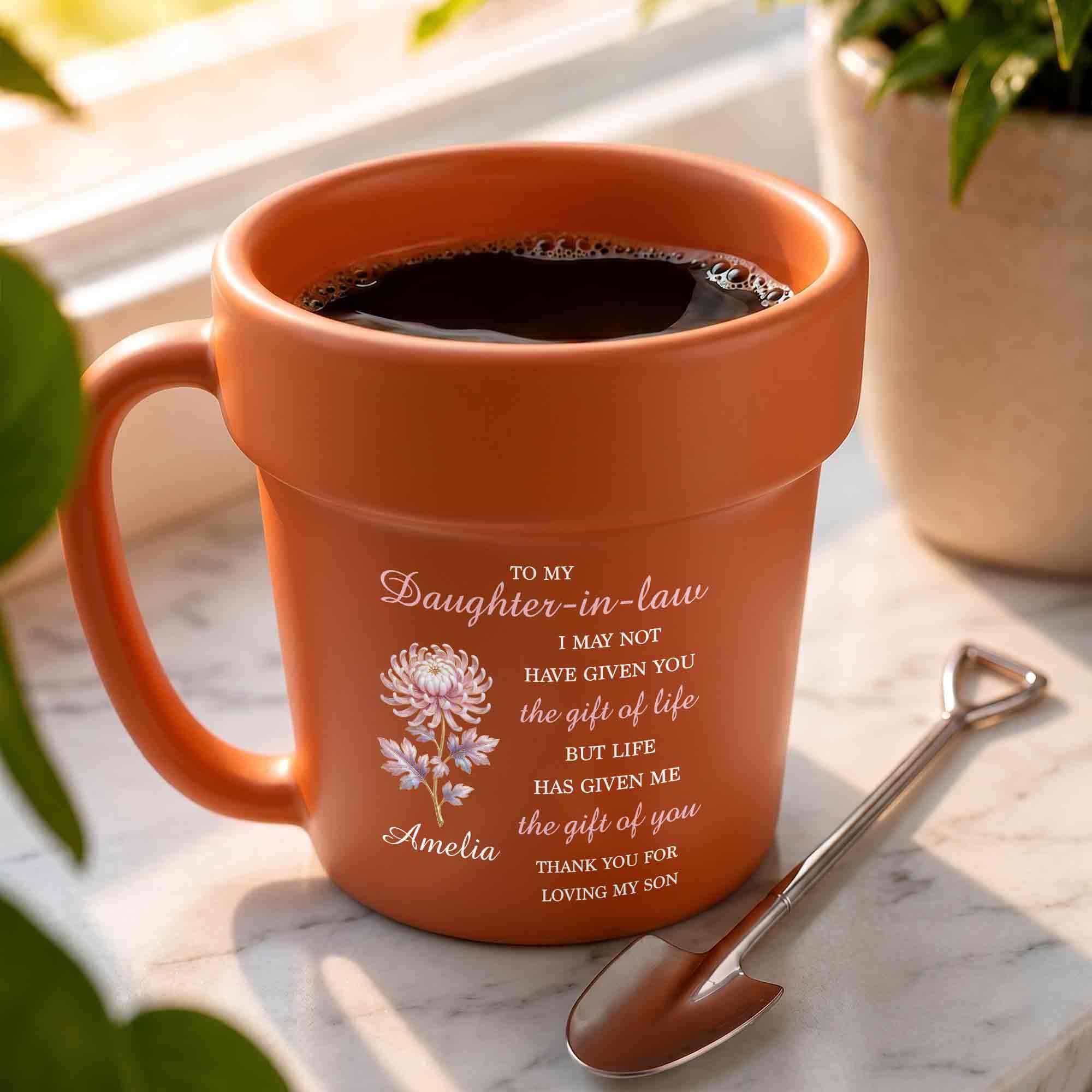 Personalized Plant Pot Ceramic Mug Unique Gift for Daughter-in-Law