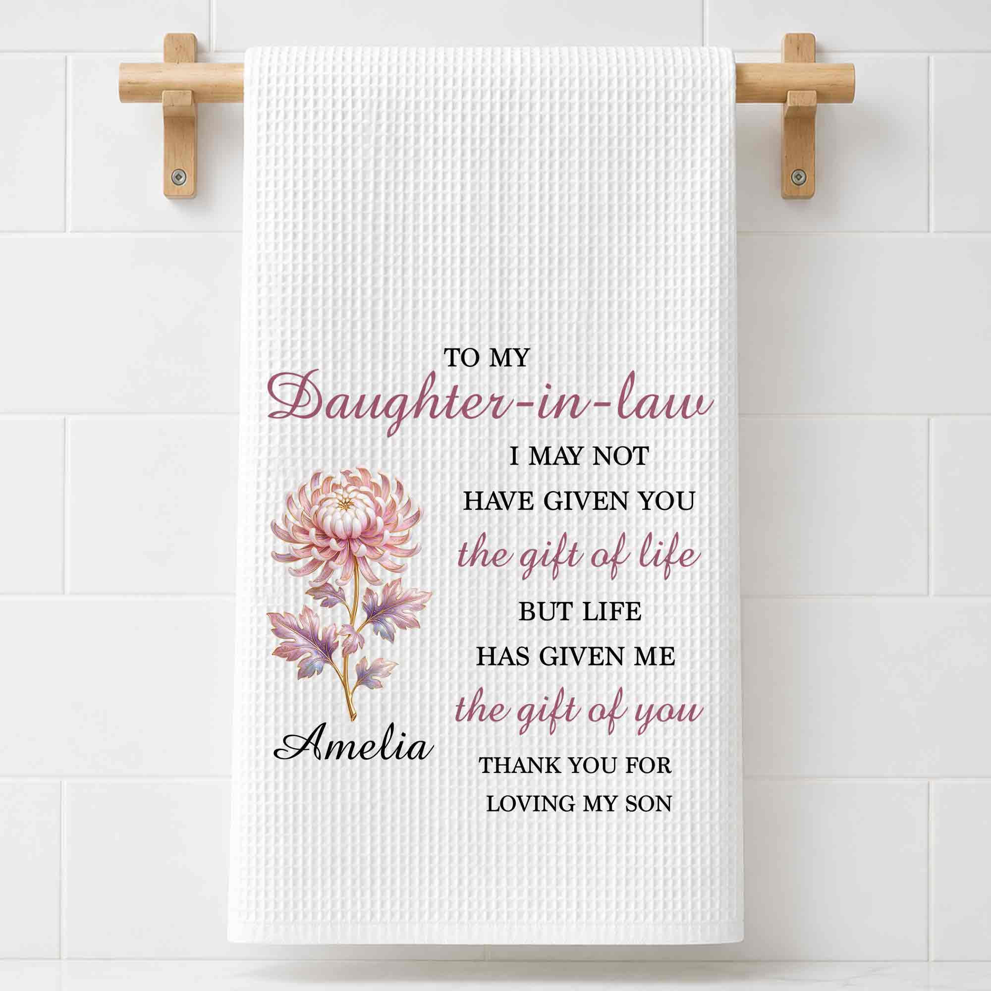 Personalized Floral Kitchen Towel Custom Gift for Daughter-in-Law