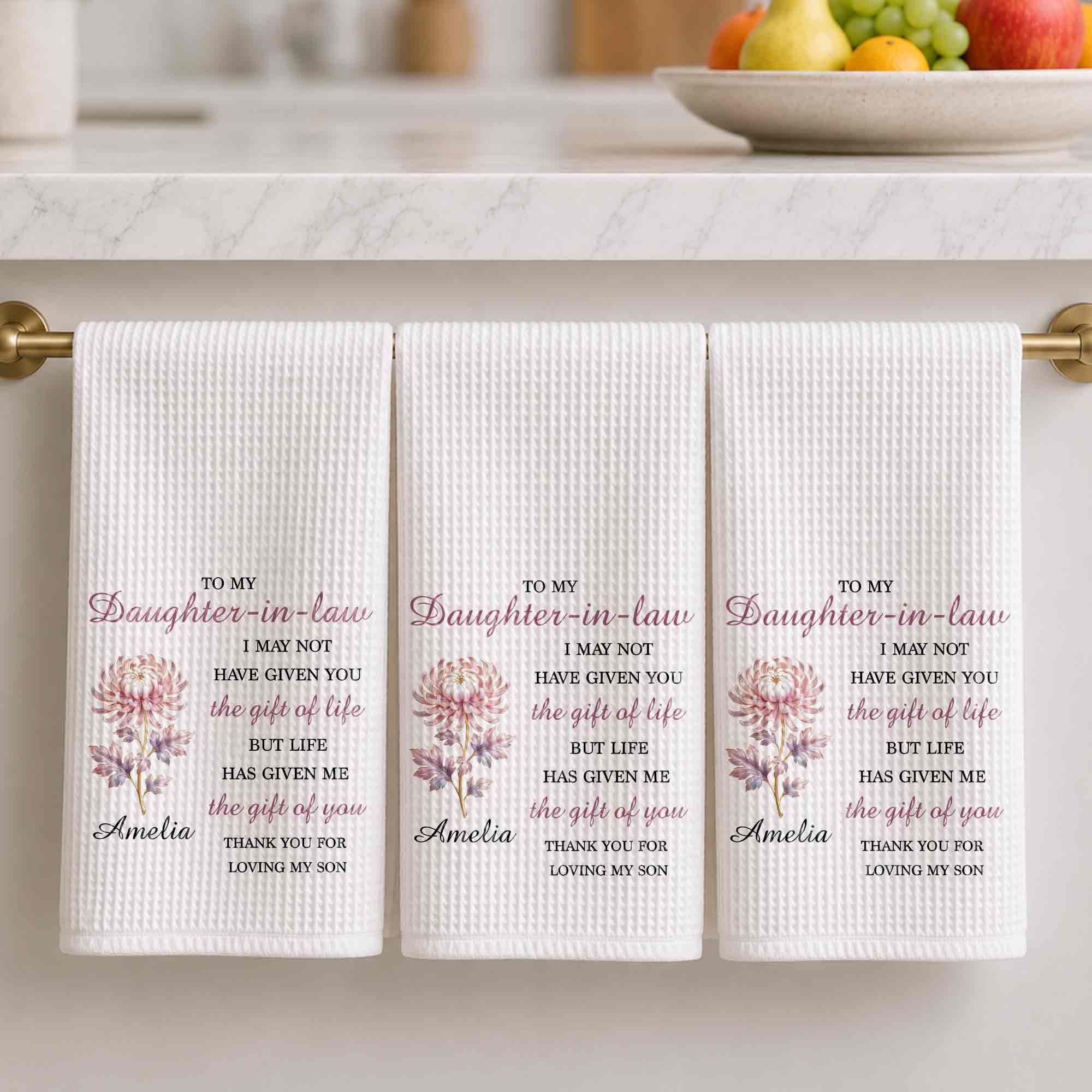 Personalized Floral Kitchen Towel Custom Gift for Daughter-in-Law
