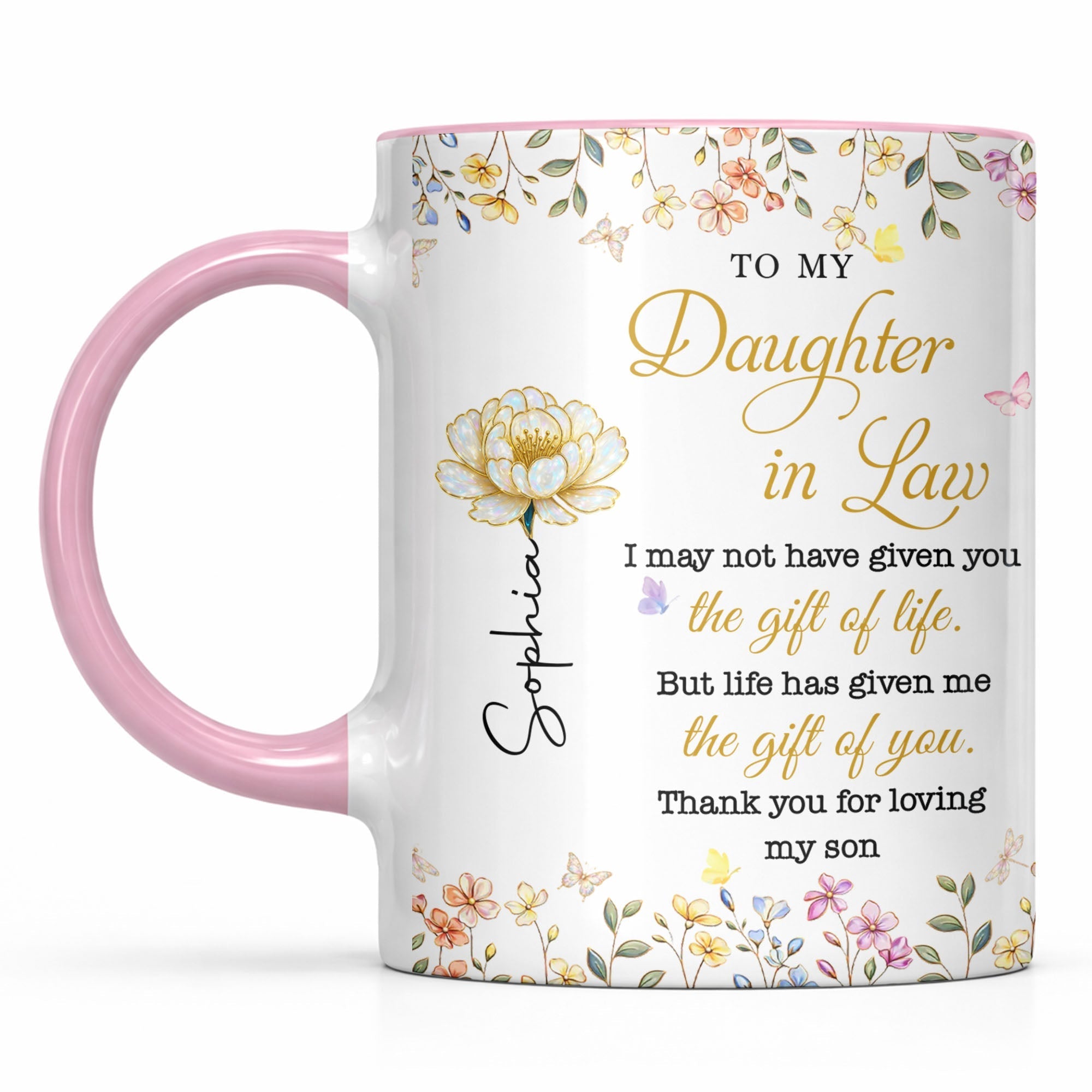 Personalized Accent Mug Custom Birth Month Flowers Gift for Daughter in Law