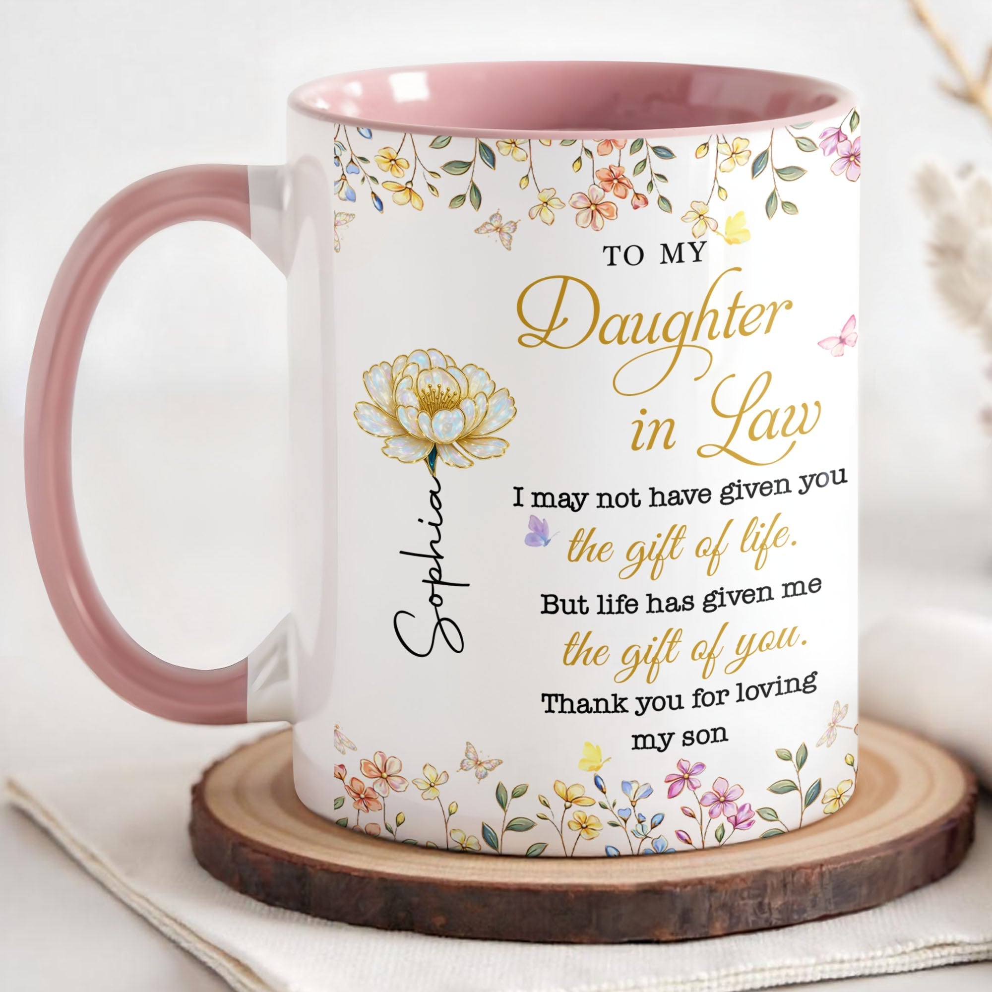 Personalized Accent Mug Custom Birth Month Flowers Gift for Daughter in Law